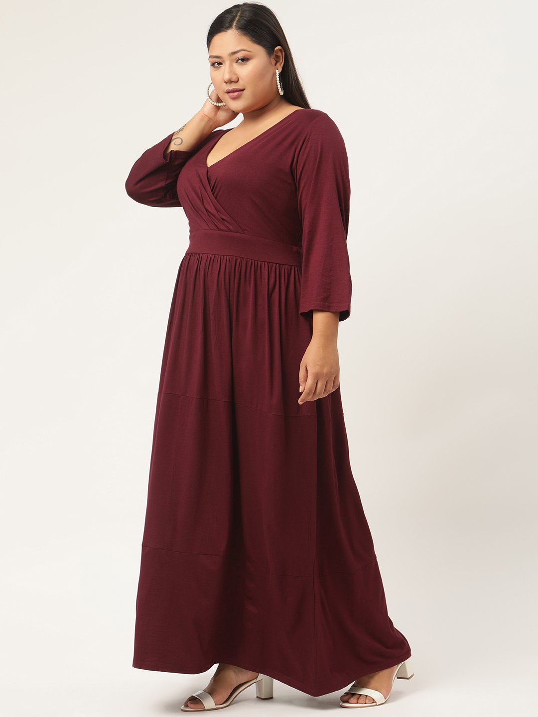Women's Plus Size Purple Solid Color Partywear Maxi Dress
