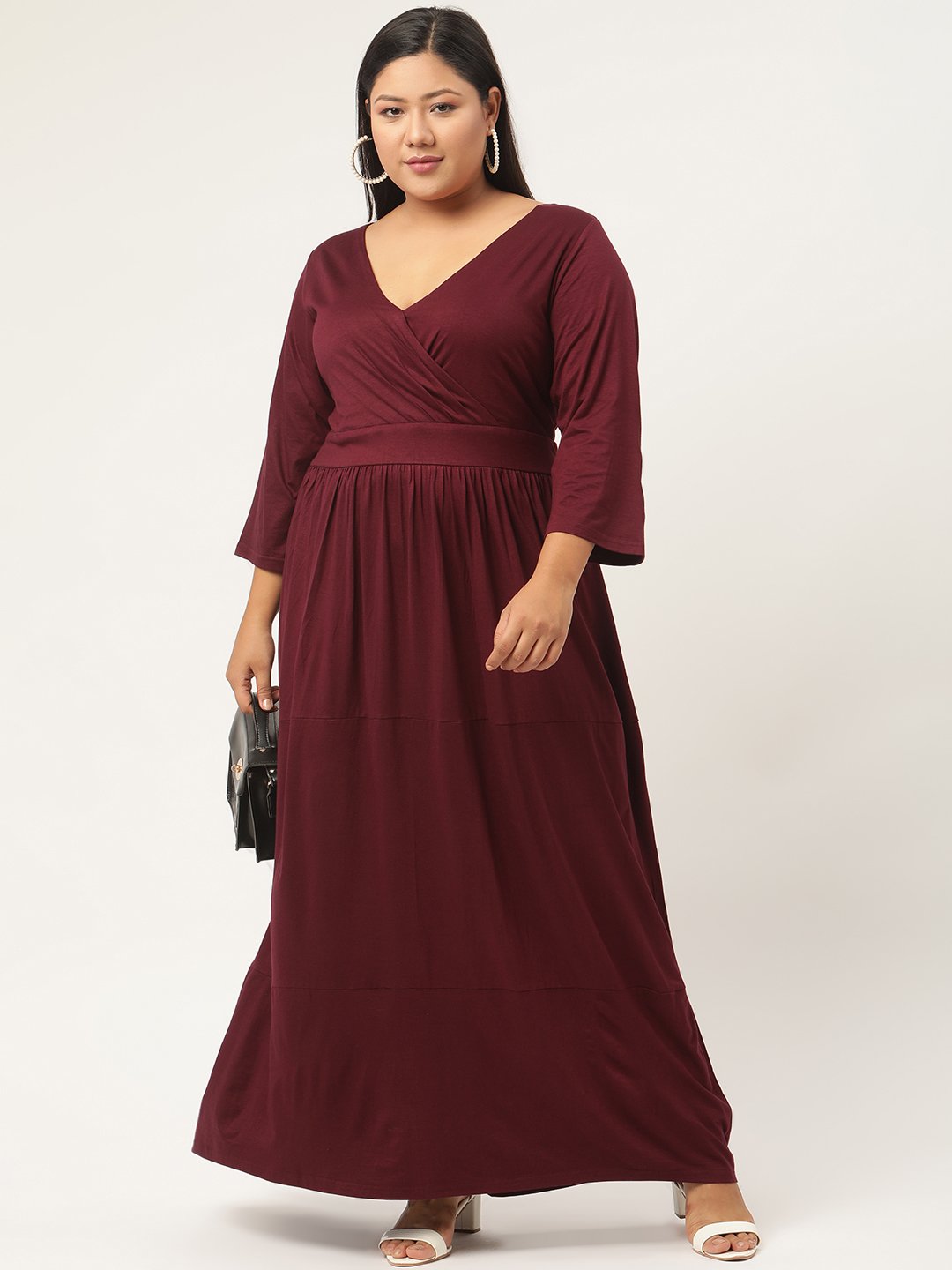 Women's Plus Size Purple Solid Color Partywear Maxi Dress