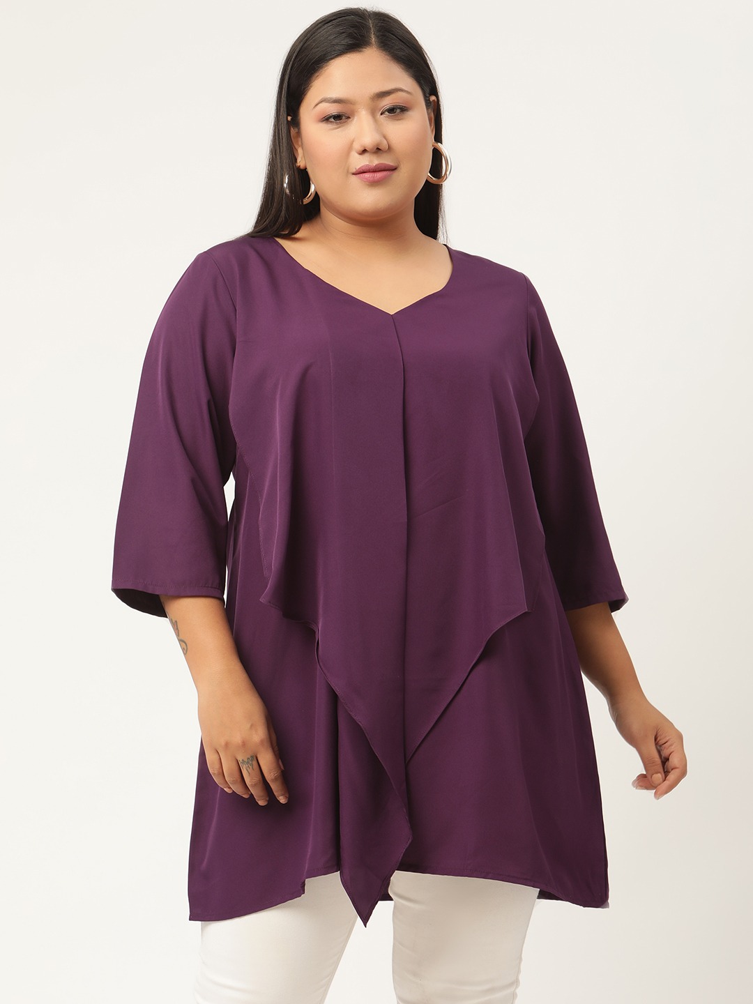Women's Plus Size Purple Solid Color Ruffles Regular Top