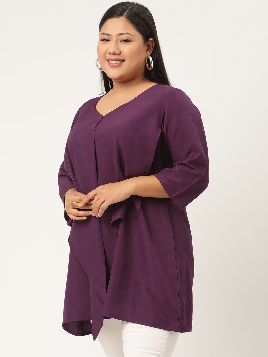 Women's Plus Size Purple Solid Color Ruffles Regular Top
