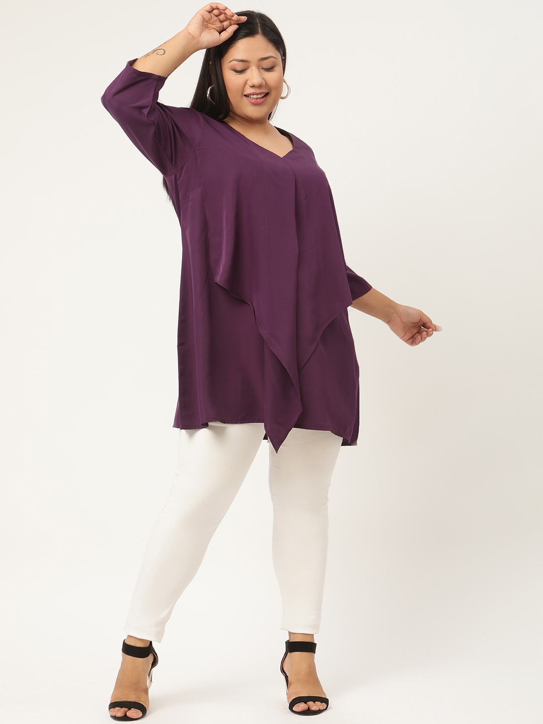 Women's Plus Size Purple Solid Color Ruffles Regular Top