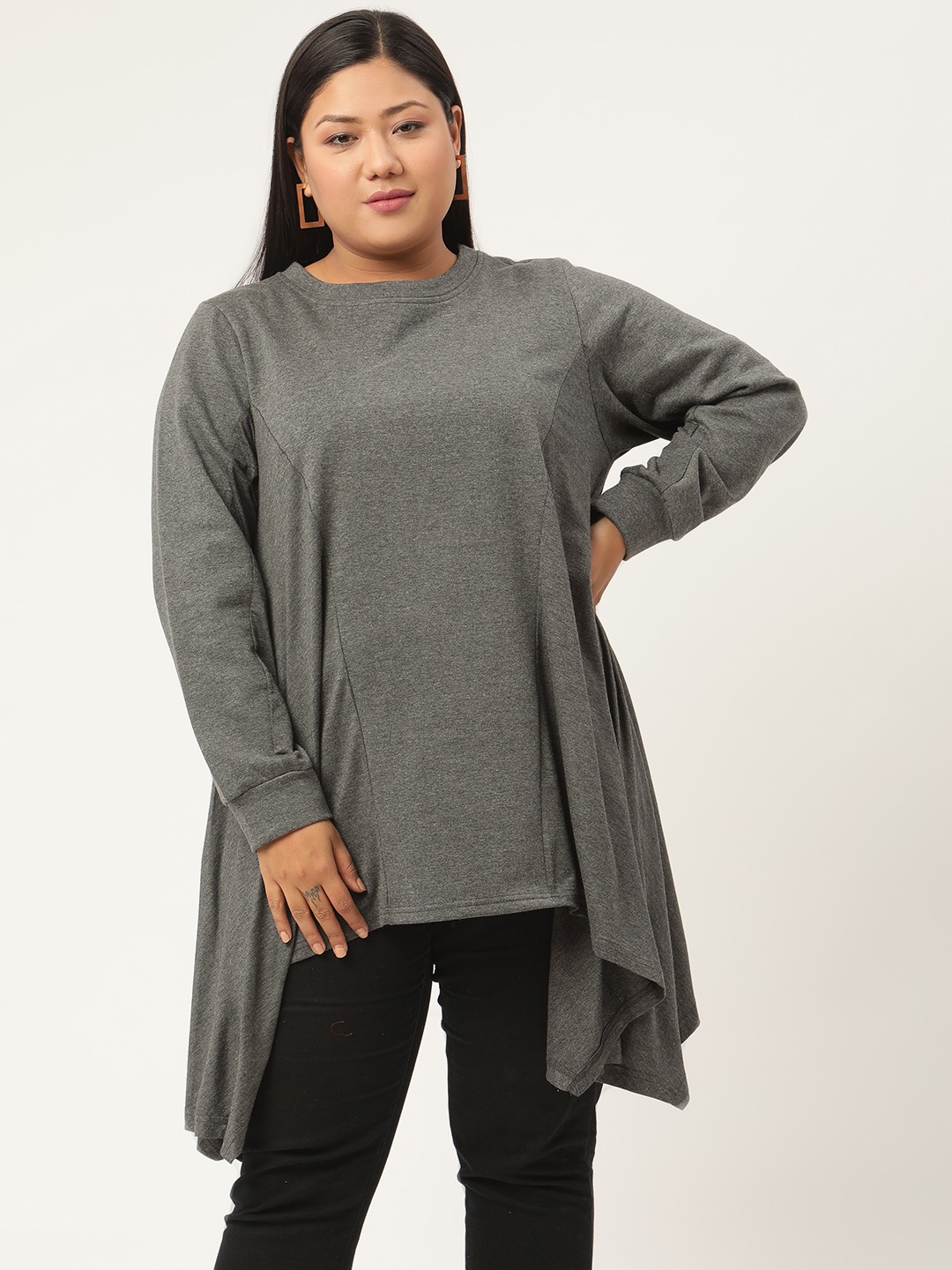 Women's Plus Size Charcoal Grey Knitted Winter Top