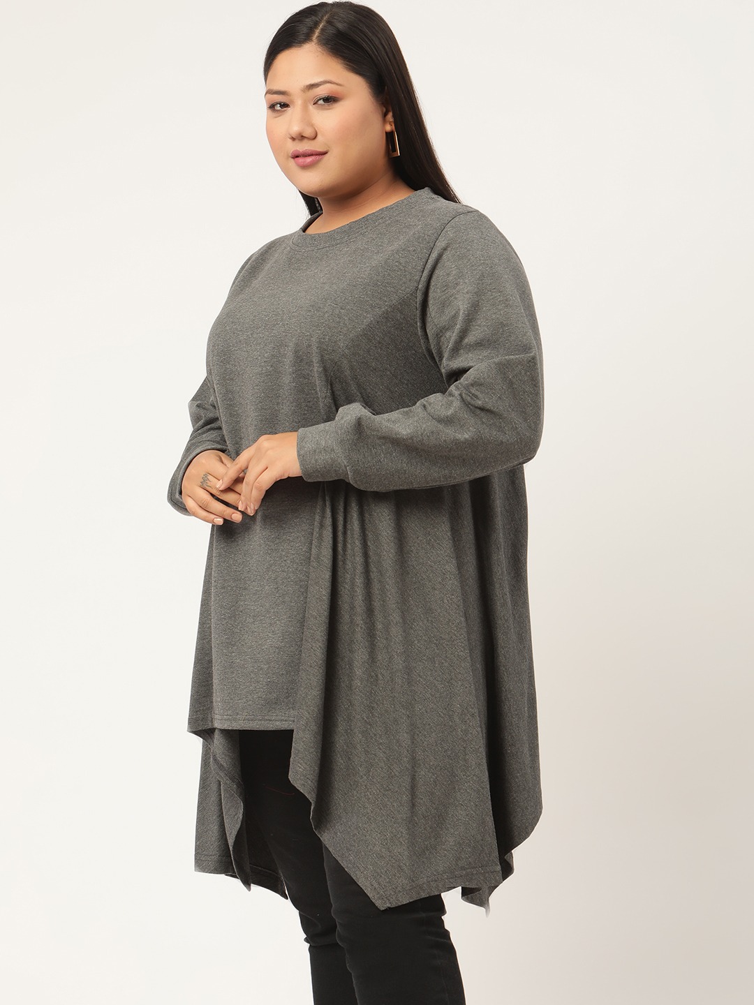 Women's Plus Size Charcoal Grey Knitted Winter Top
