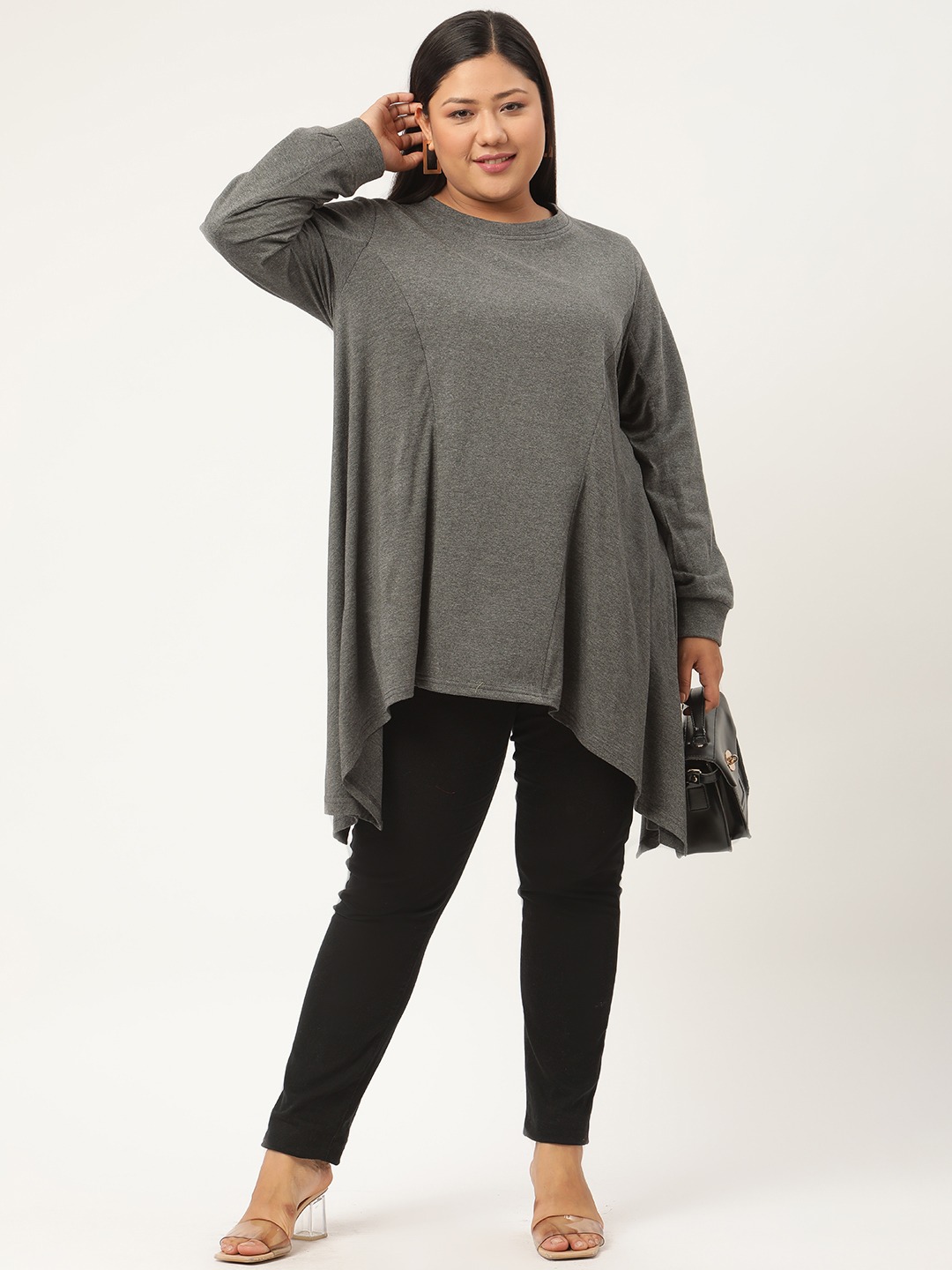 Women's Plus Size Charcoal Grey Knitted Winter Top