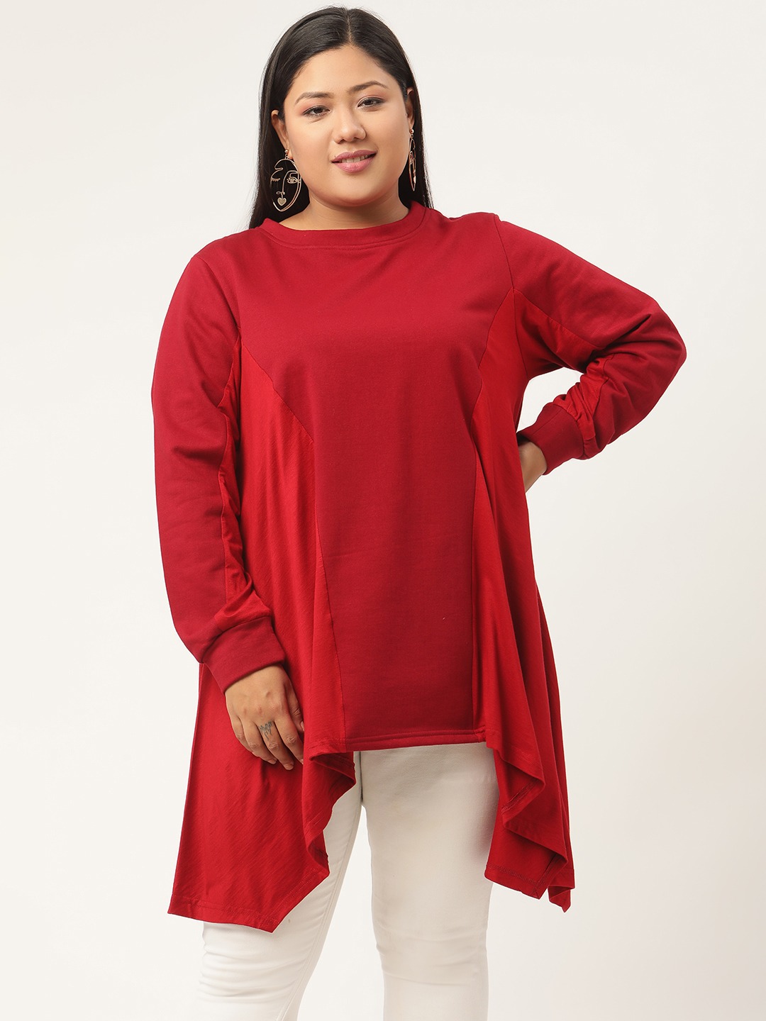Women's Plus Size Maroon Knitted Winter Top