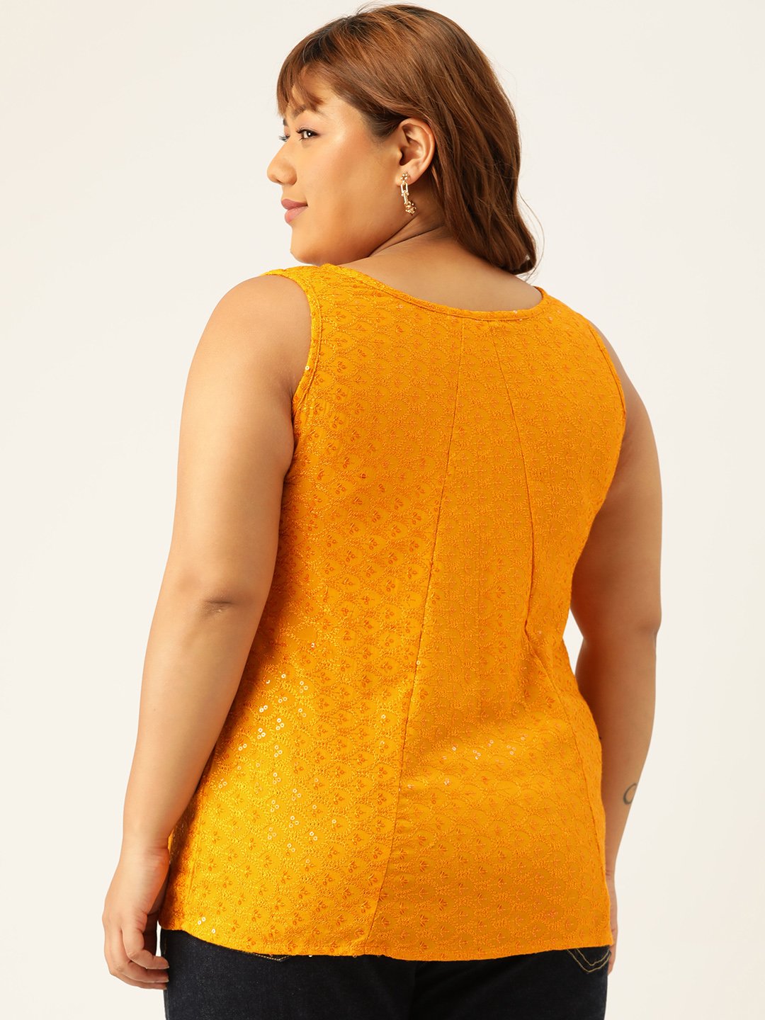 Women's Plus Size Mustard Solid Color Embellished Top