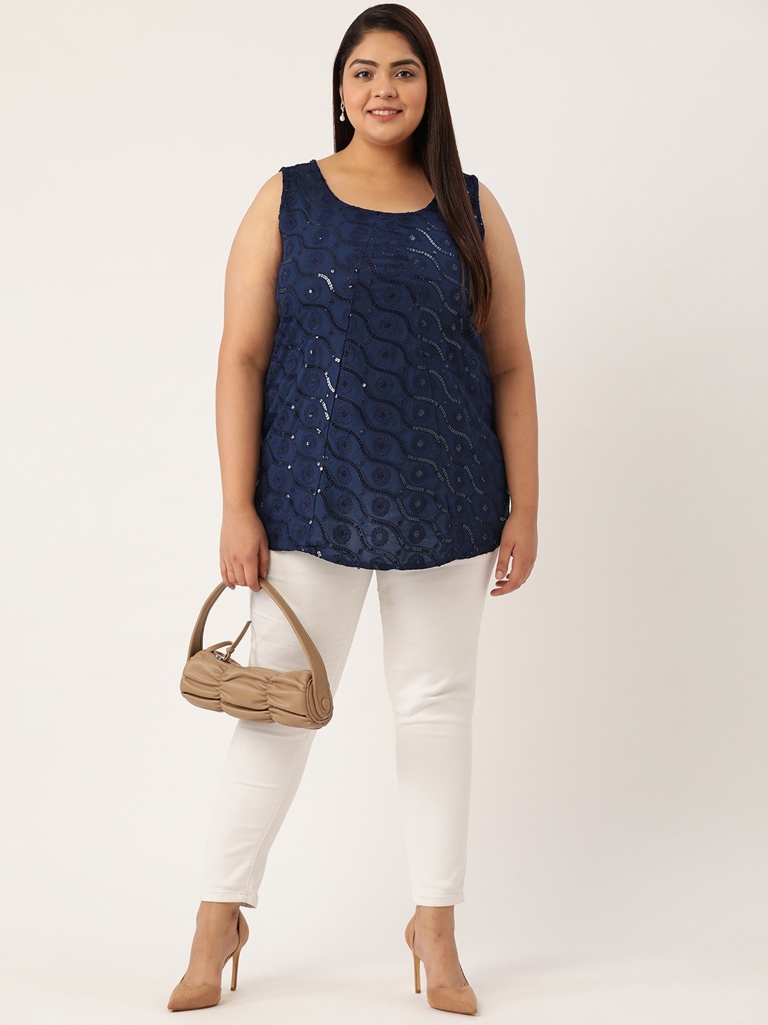 Women's Plus SizeNavy Blue Embellished Top