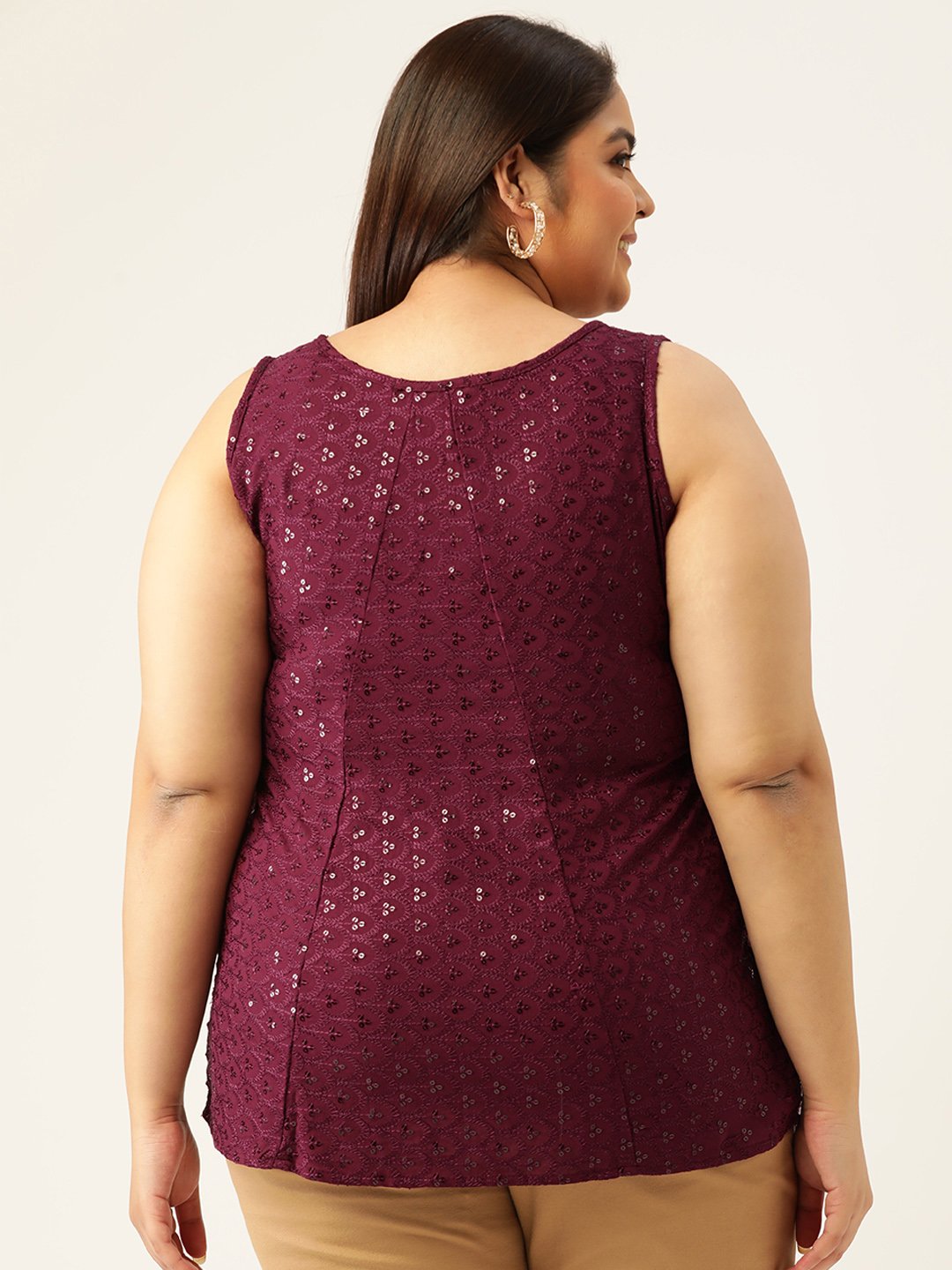 Women's Plus Size Purple Solid Color Embellished Top