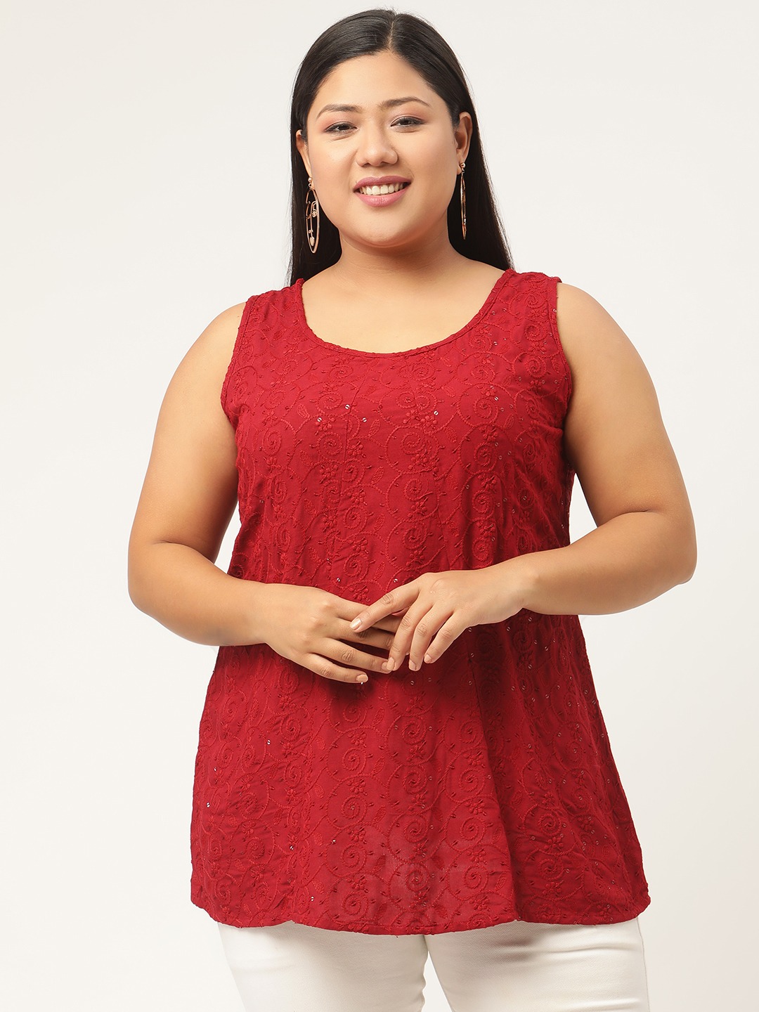 Women's Plus SizeRed Embellished Top
