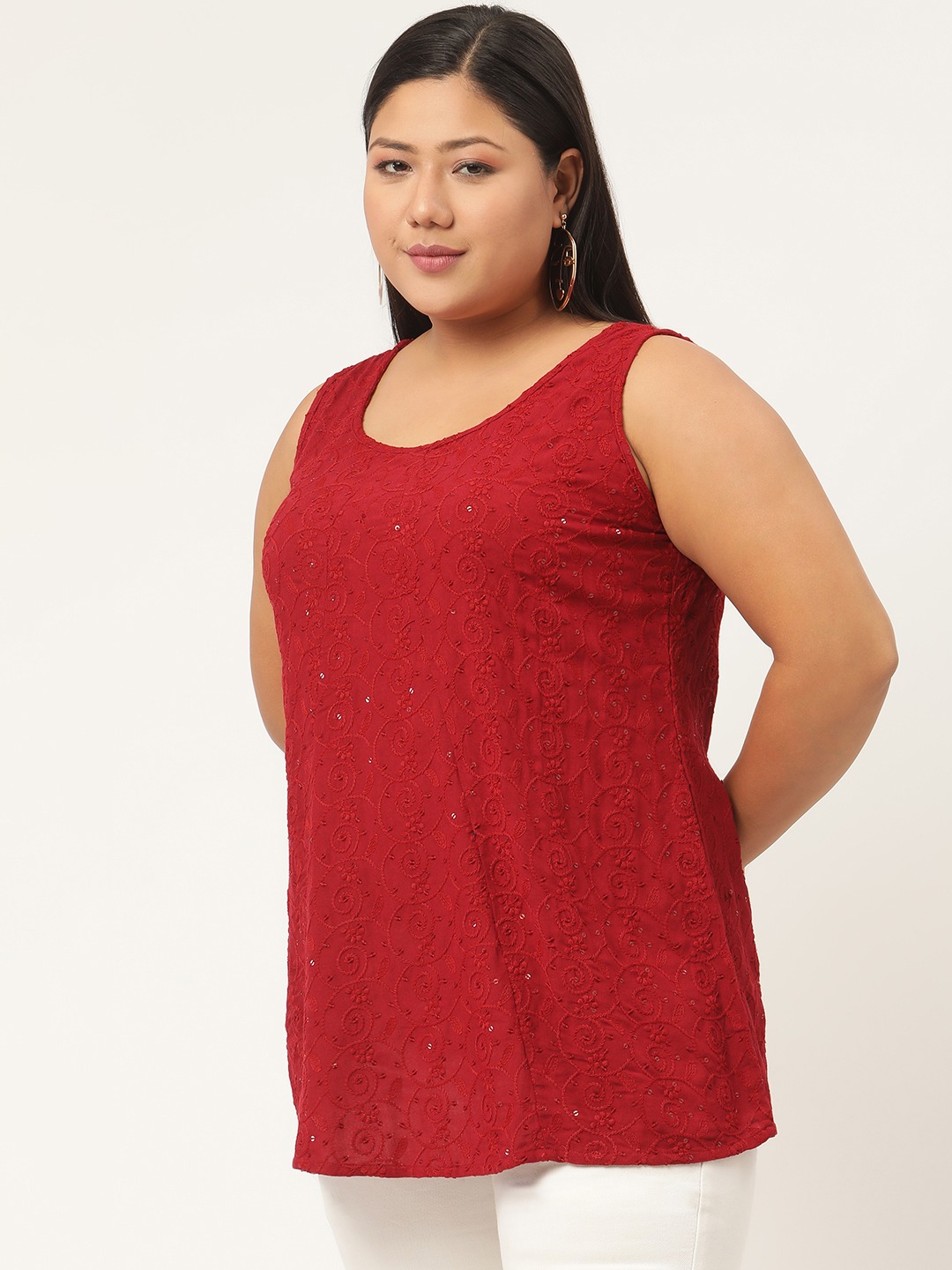 Women's Plus SizeRed Embellished Top