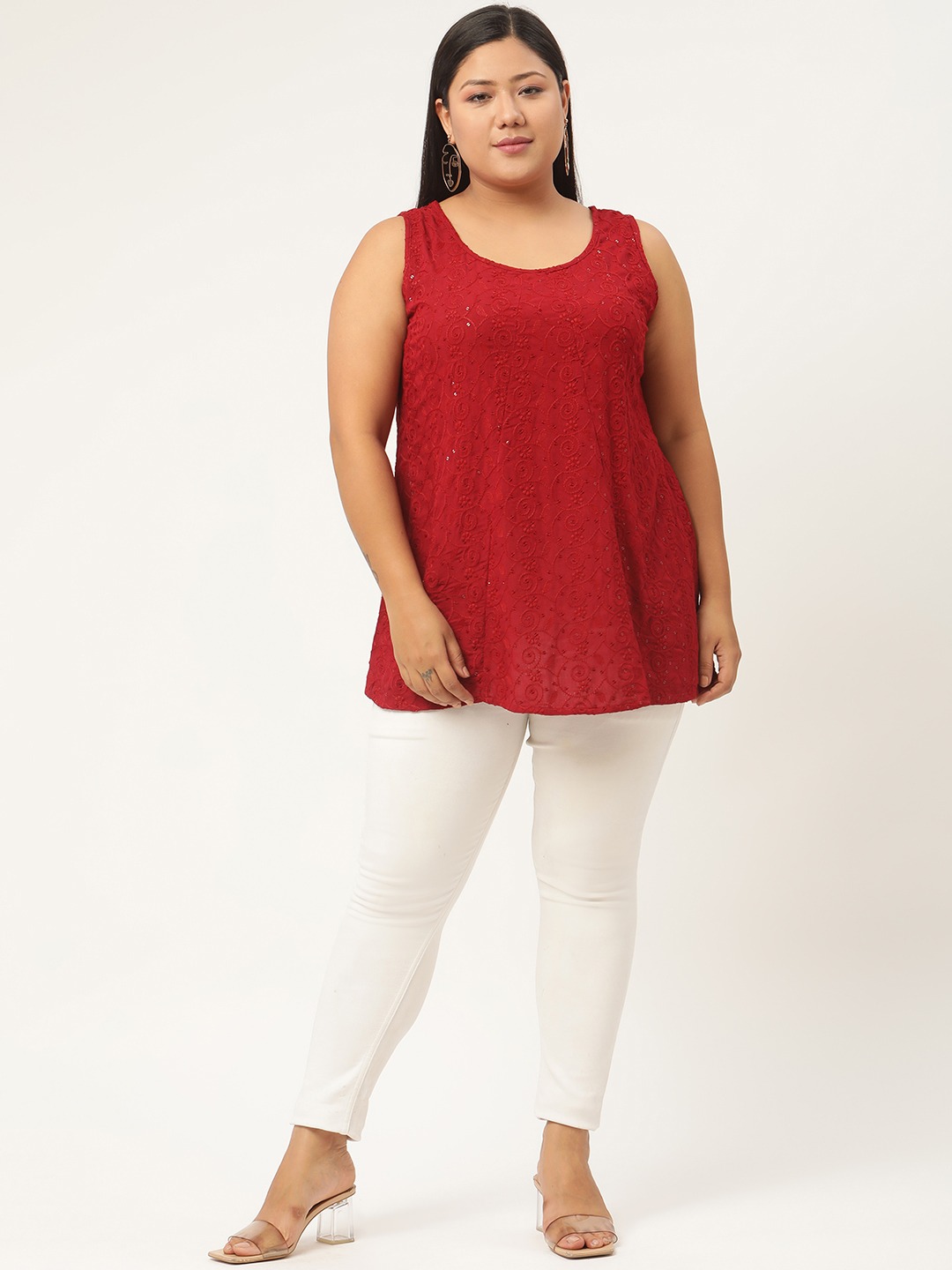 Women's Plus SizeRed Embellished Top