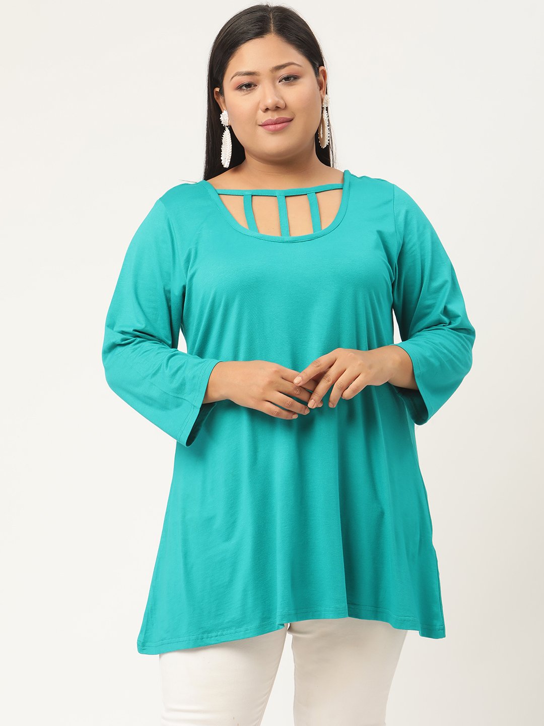 Women's Plus Size Turquoise Blue Solid Color Knitted Regular Top