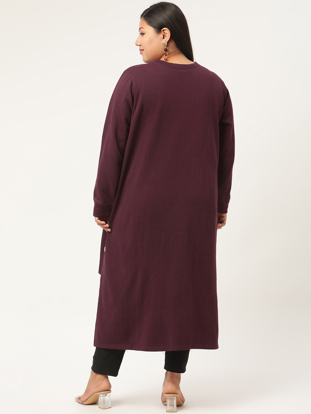 Women's Plus SizePlum Solid Color High-Low Longline Winter Top