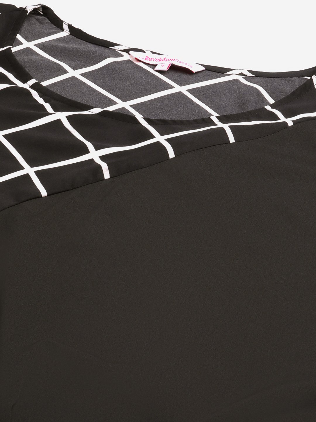 Women's Plus SizeBlack & White Checked Crepe A-Line Midi Dress