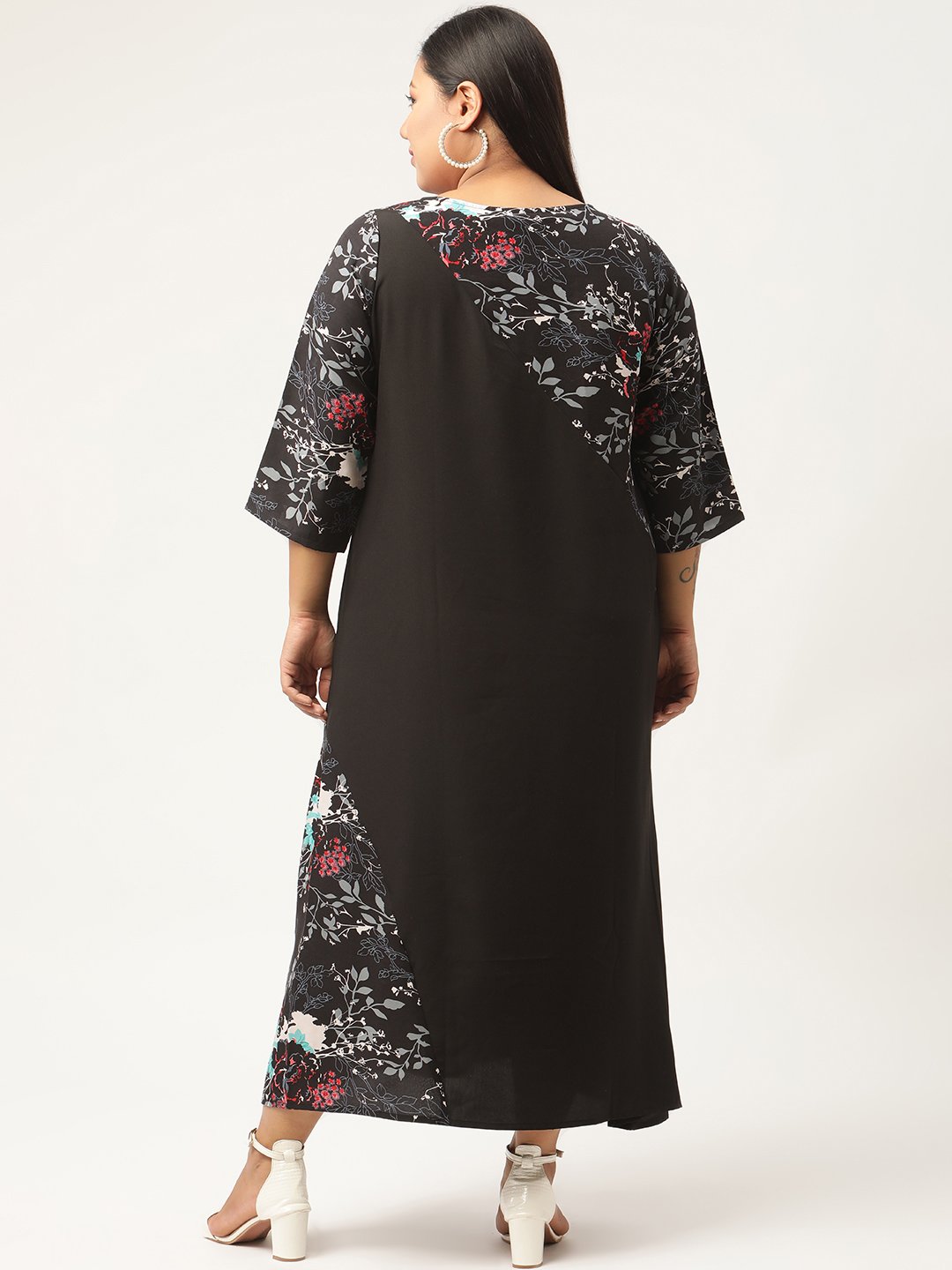 Women's Plus SizeBlack & Red Floral Crepe A-Line Midi Dress