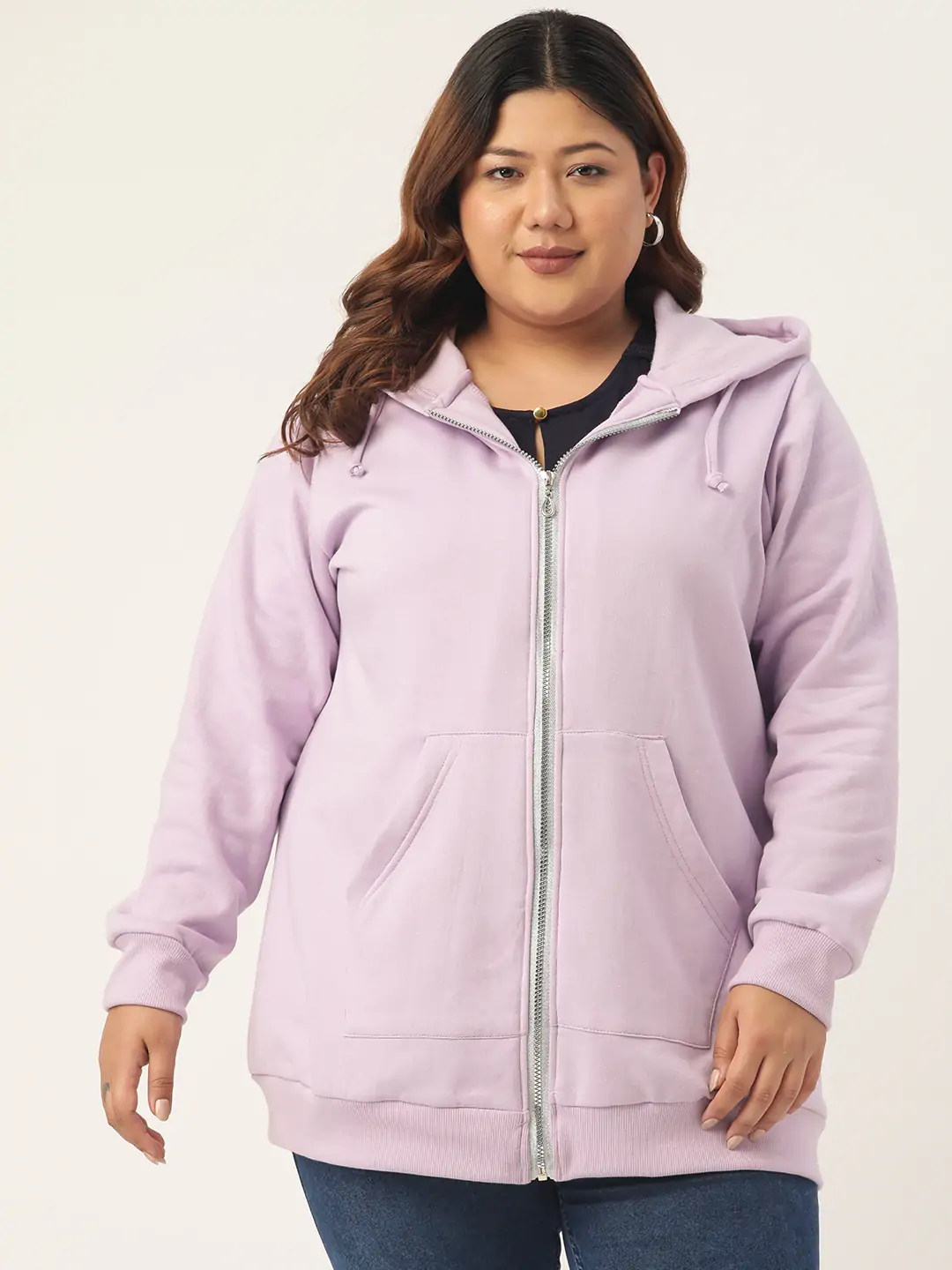 Women's Plus SizeLilac Solid Color Hooded Fleece Sweatshirt