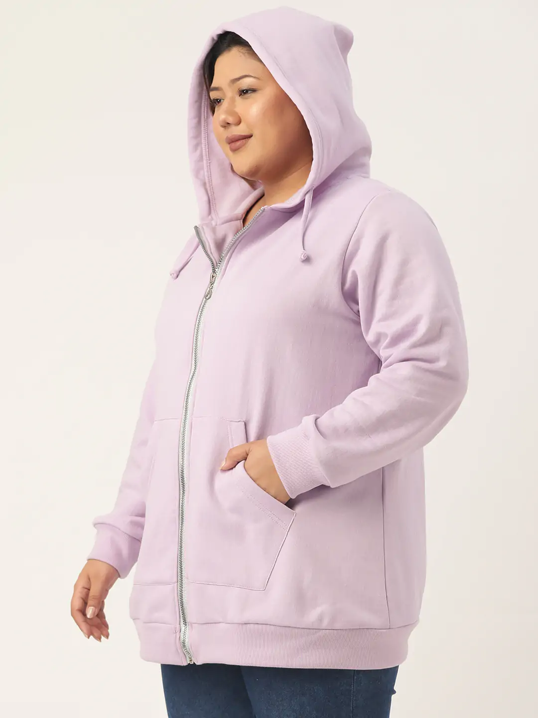 Women's Plus SizeLilac Solid Color Hooded Fleece Sweatshirt