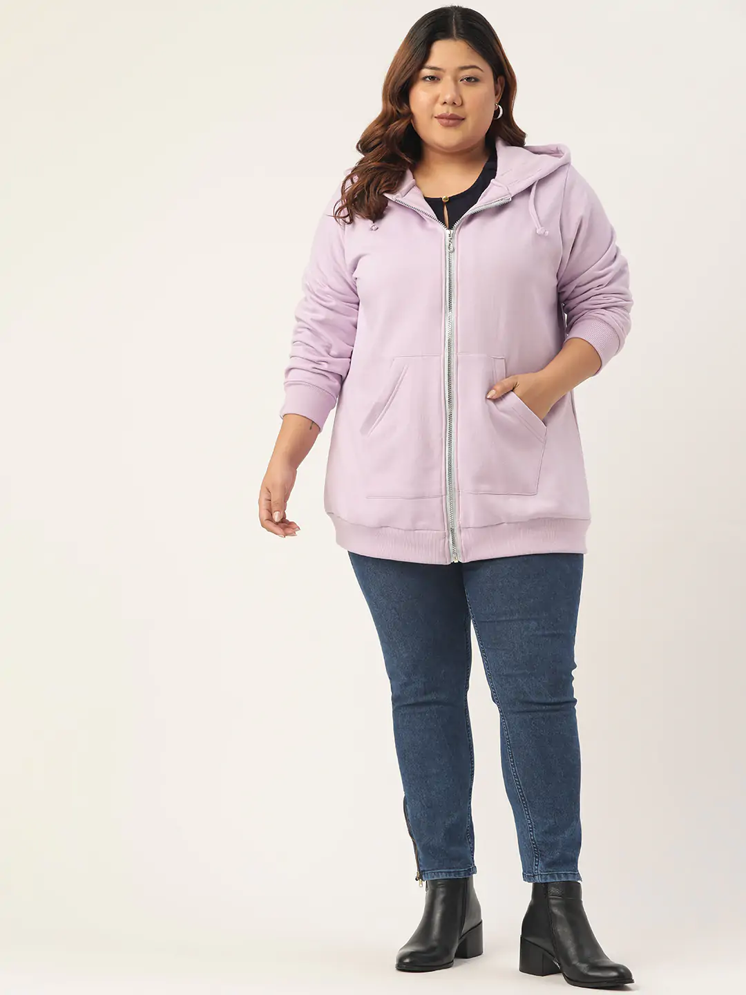Women's Plus SizeLilac Solid Color Hooded Fleece Sweatshirt