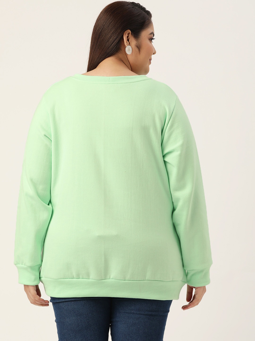 Women's Plus Size Sea Green Solid Color Fleece Winter Sweatshirt