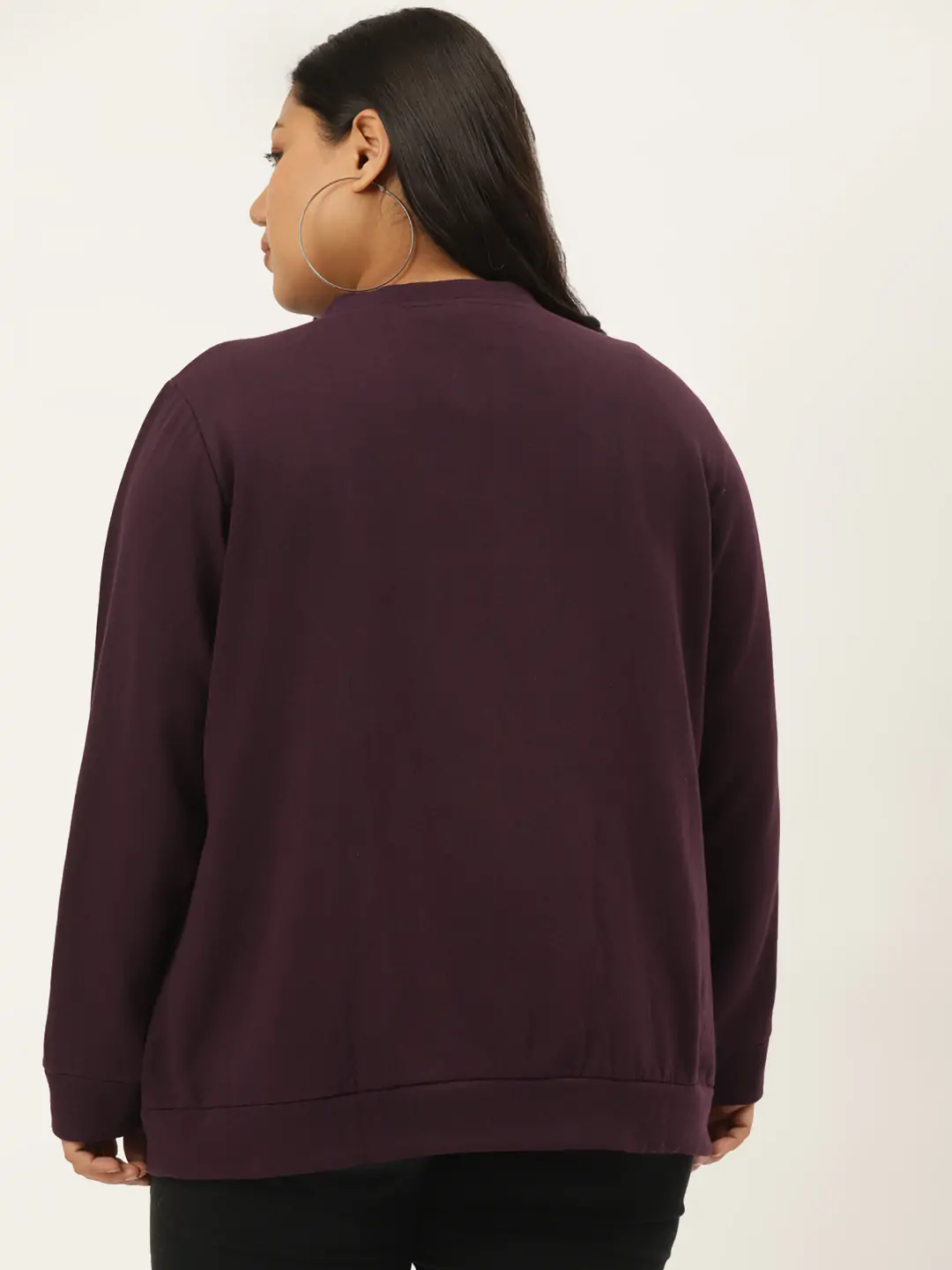 Women's Plus SizePlum Solid Color Bomber Fleece Sweatshirt