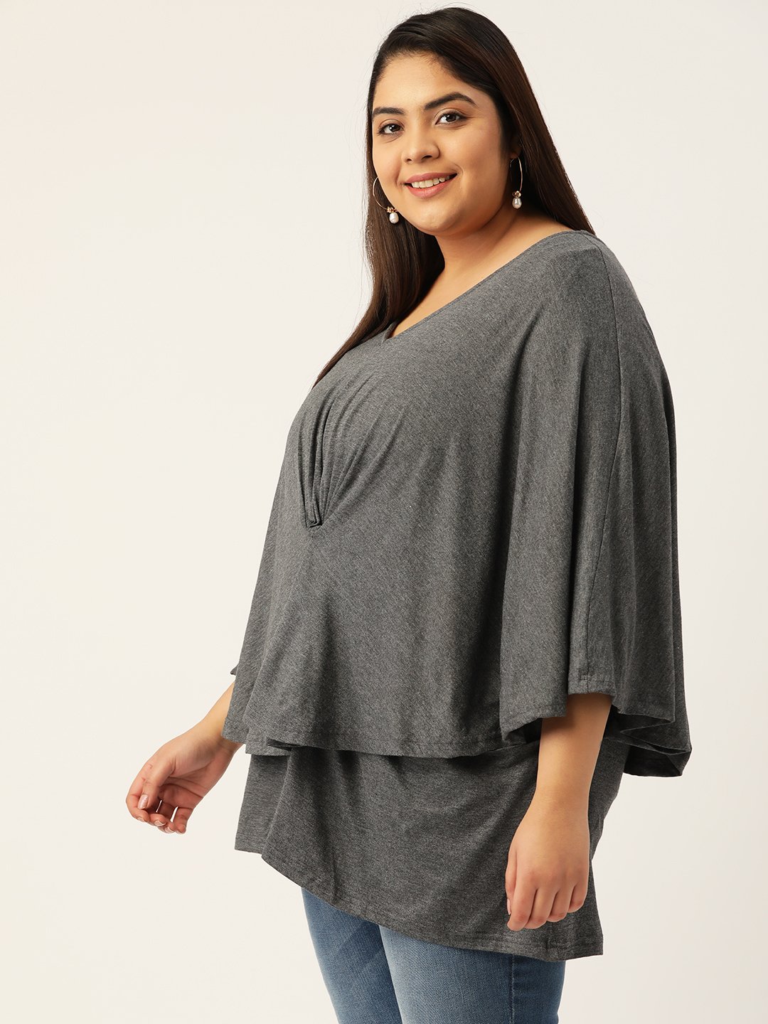 Women's Plus Size Charcoal Grey Solid Color Layered Top