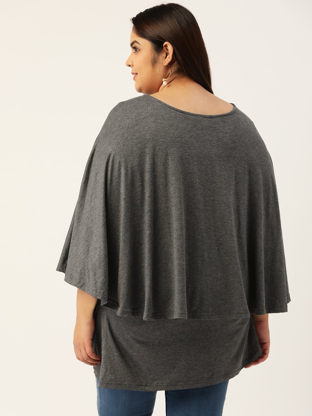Women's Plus Size Charcoal Grey Solid Color Layered Top