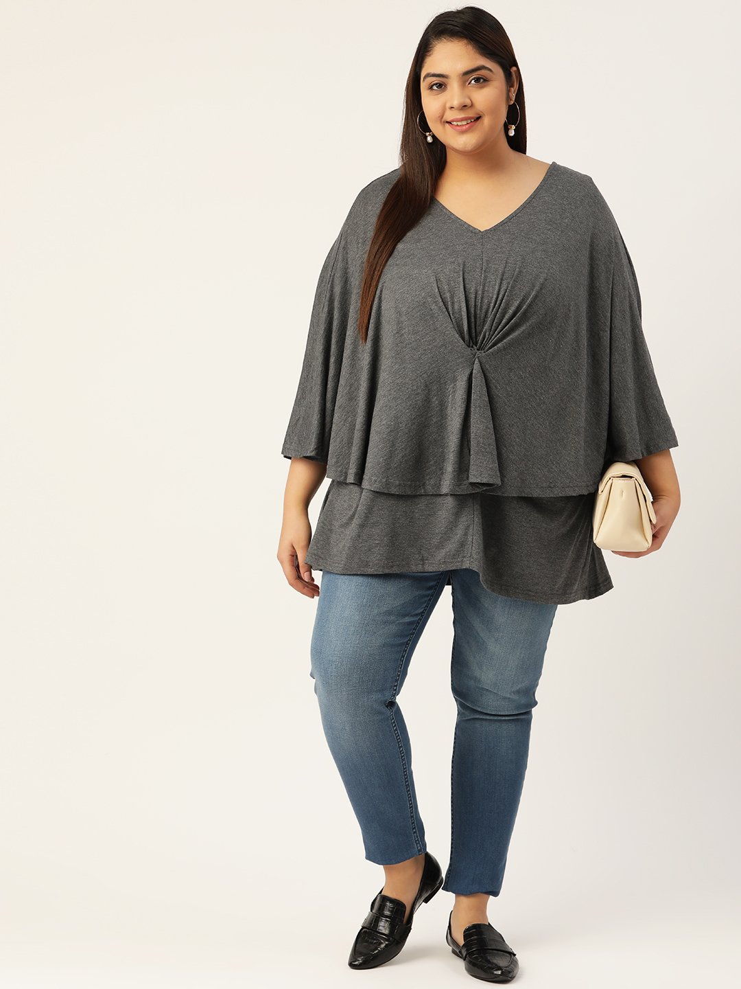 Women's Plus Size Charcoal Grey Solid Color Layered Top