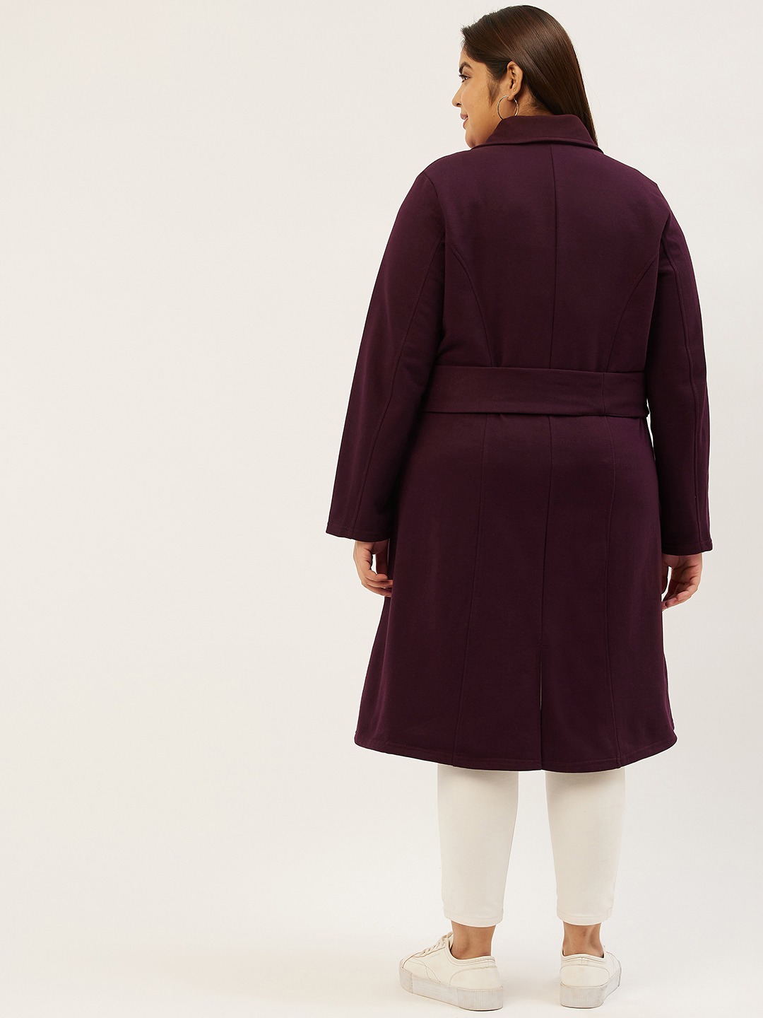 Women's Plus SizePlum Solid Color Longline Coat