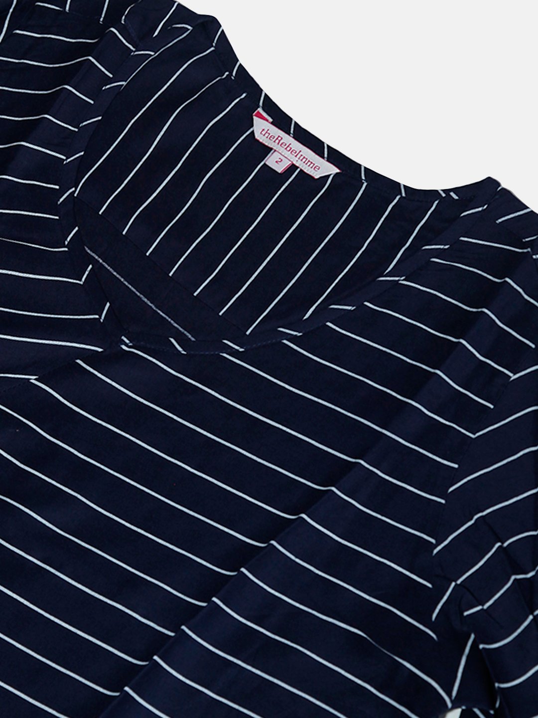 Women's Plus Size Navy Blue & White Striped V-Neck Top