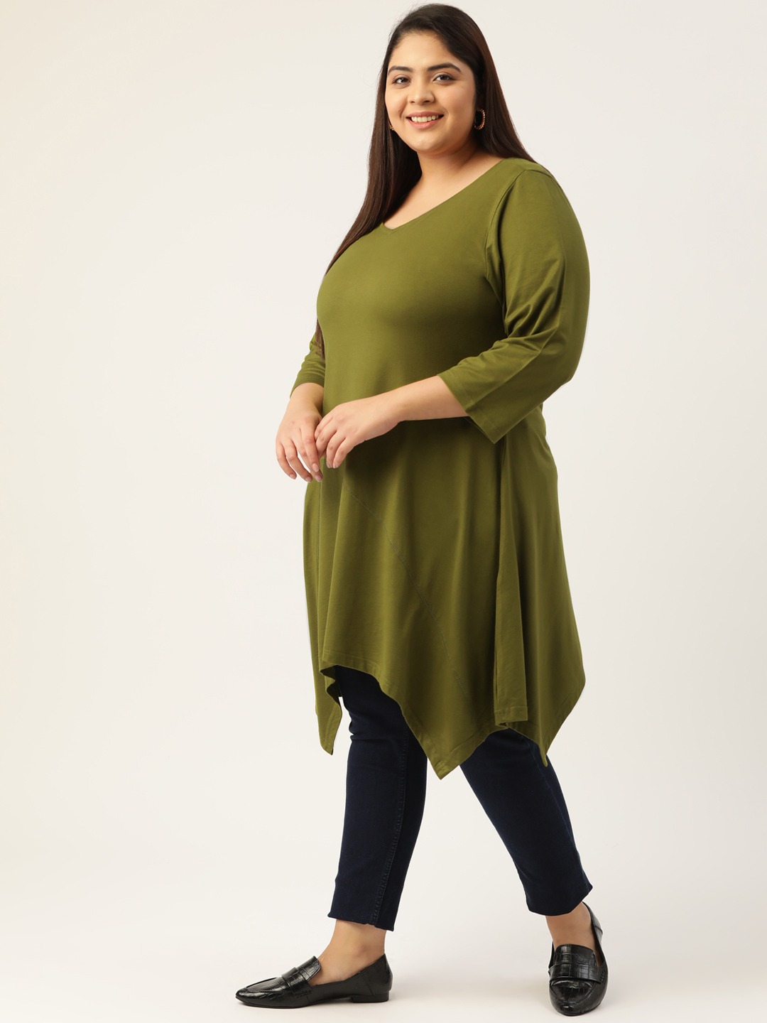 Women's Plus Size Fern Solid Color Longline Top