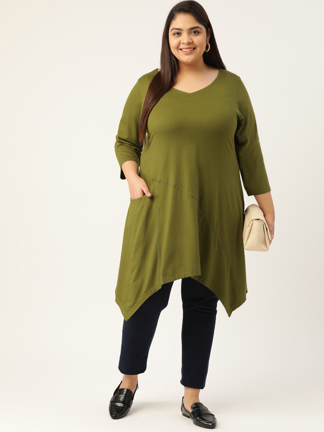 Women's Plus Size Fern Solid Color Longline Top