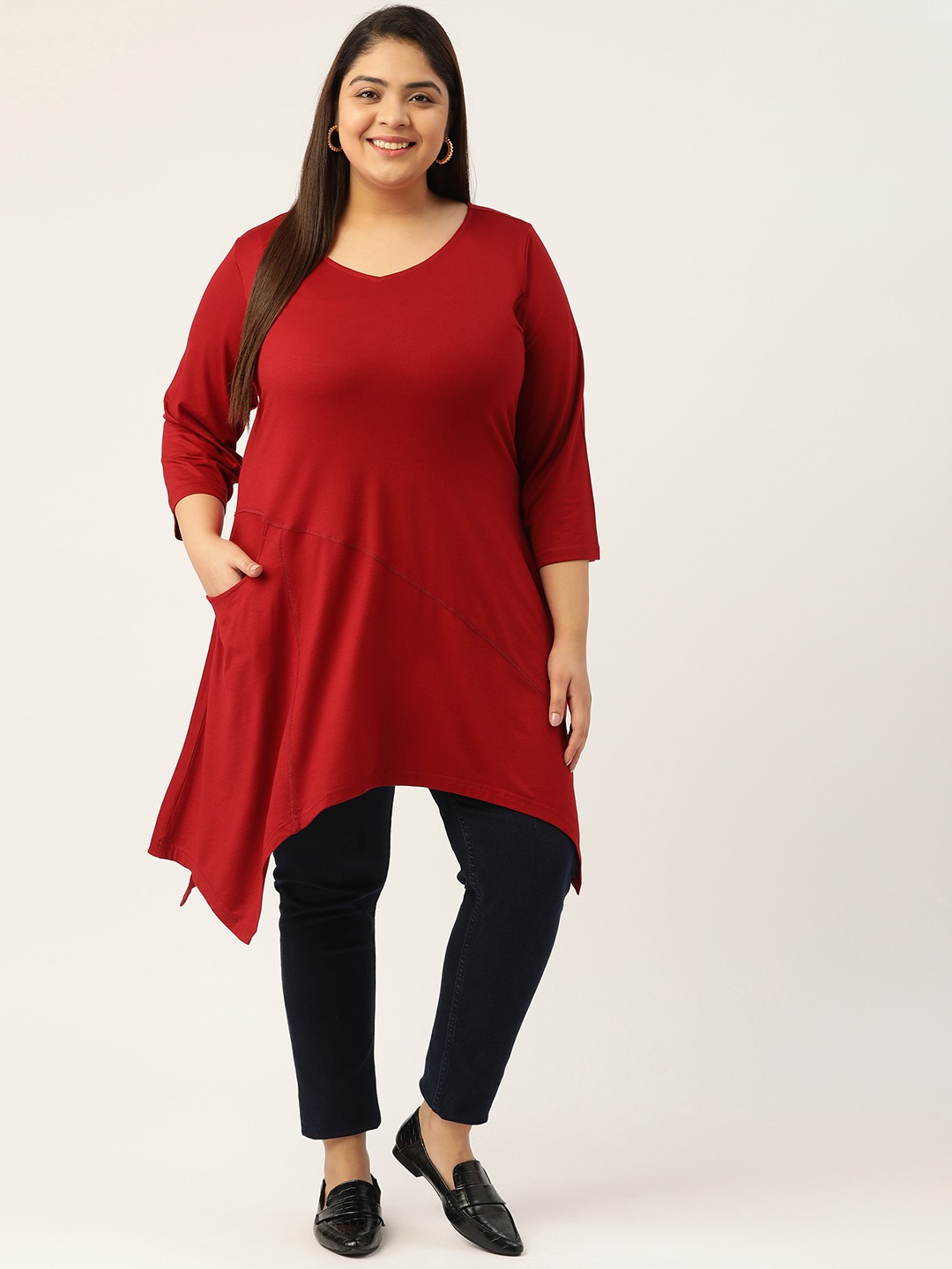Women's Plus Size Maroon Solid Color Longline Top