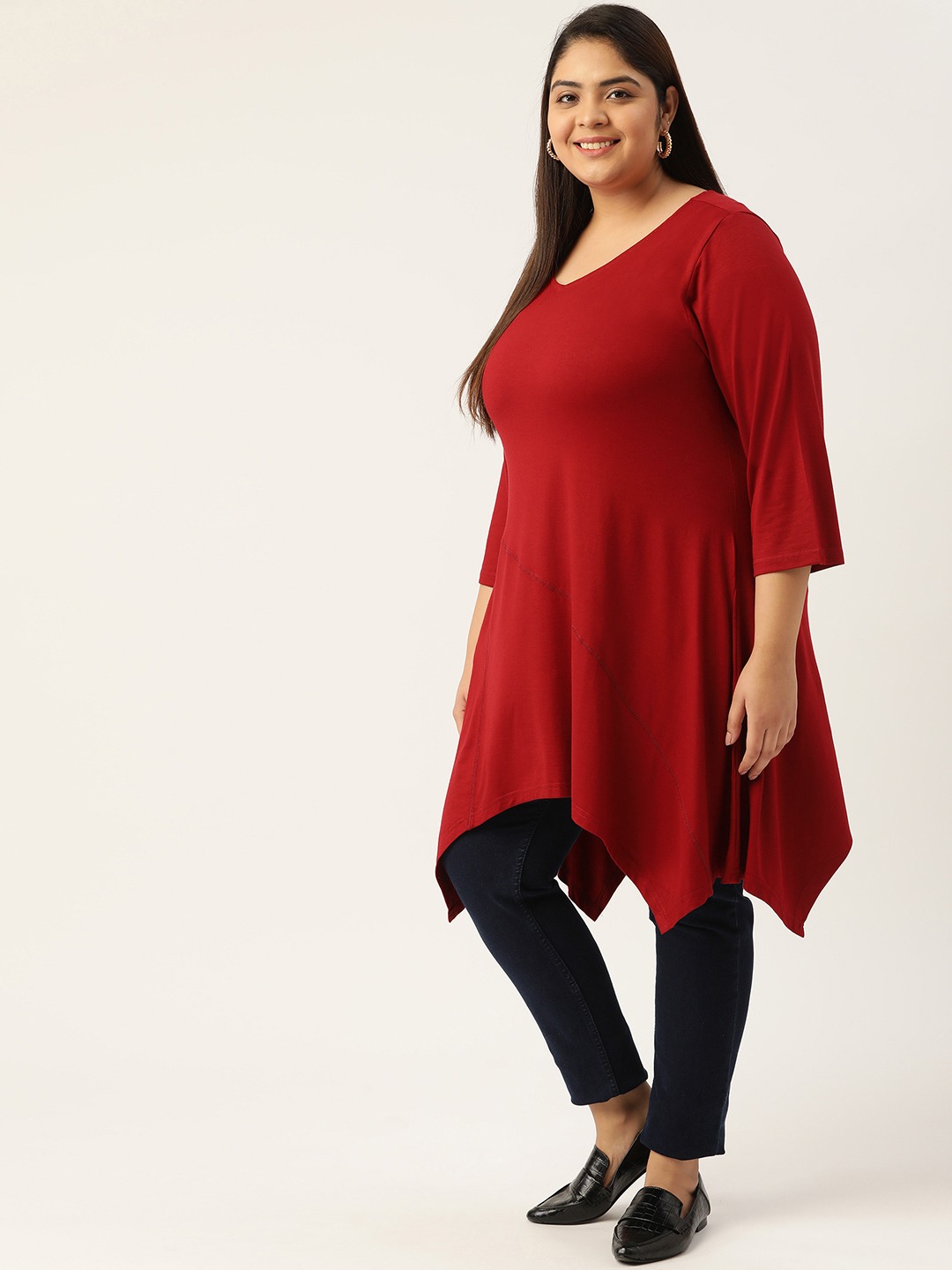 Women's Plus Size Maroon Solid Color Longline Top