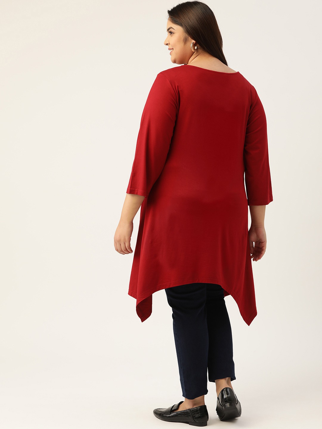 Women's Plus Size Maroon Solid Color Longline Top