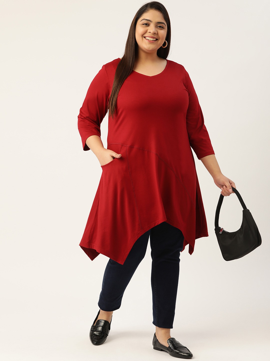 Women's Plus Size Maroon Solid Color Longline Top