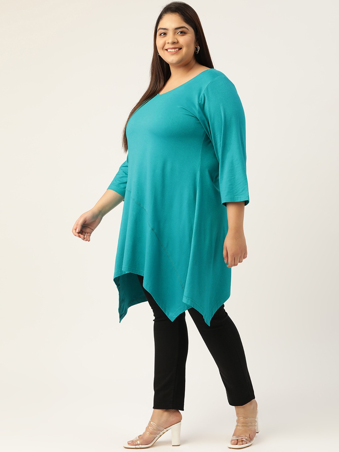 Women's Plus Size Turq Solid Color Longline Top