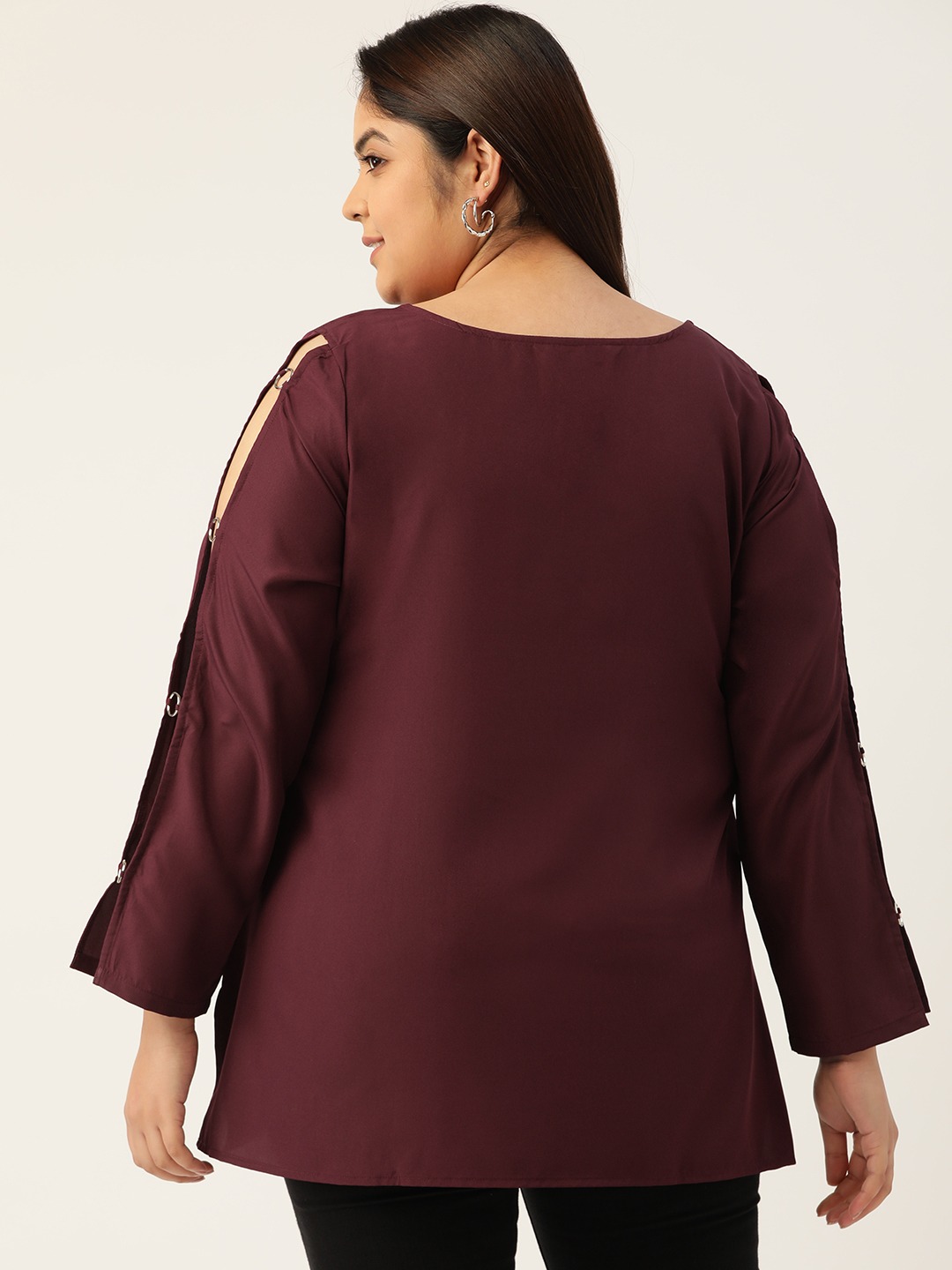 Women's Plus Size Plum Solid Color Keyhole Neck Top