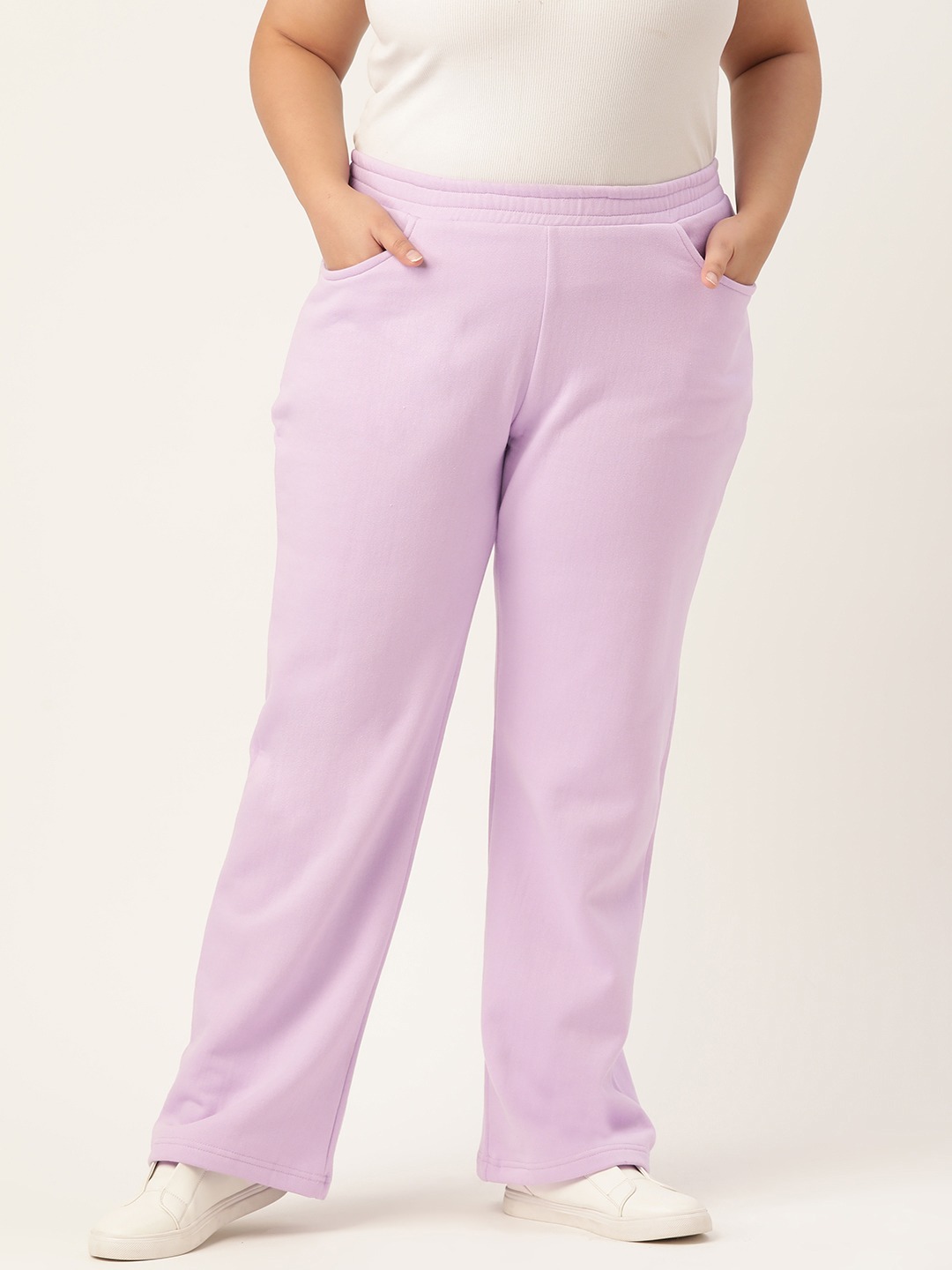 Women's Plus Size Lilac Solid Color elasticated Trouser