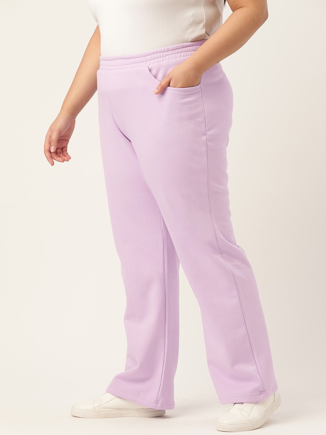 Women's Plus Size Lilac Solid Color elasticated Trouser