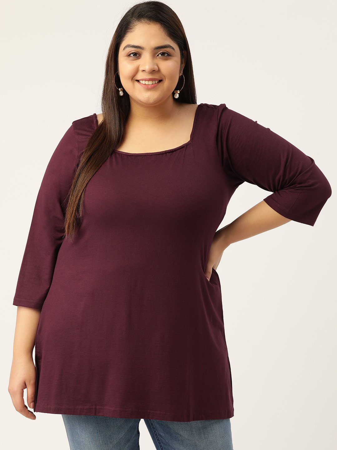 theRebelinme Plus Size Purple Solid Color Longline Top