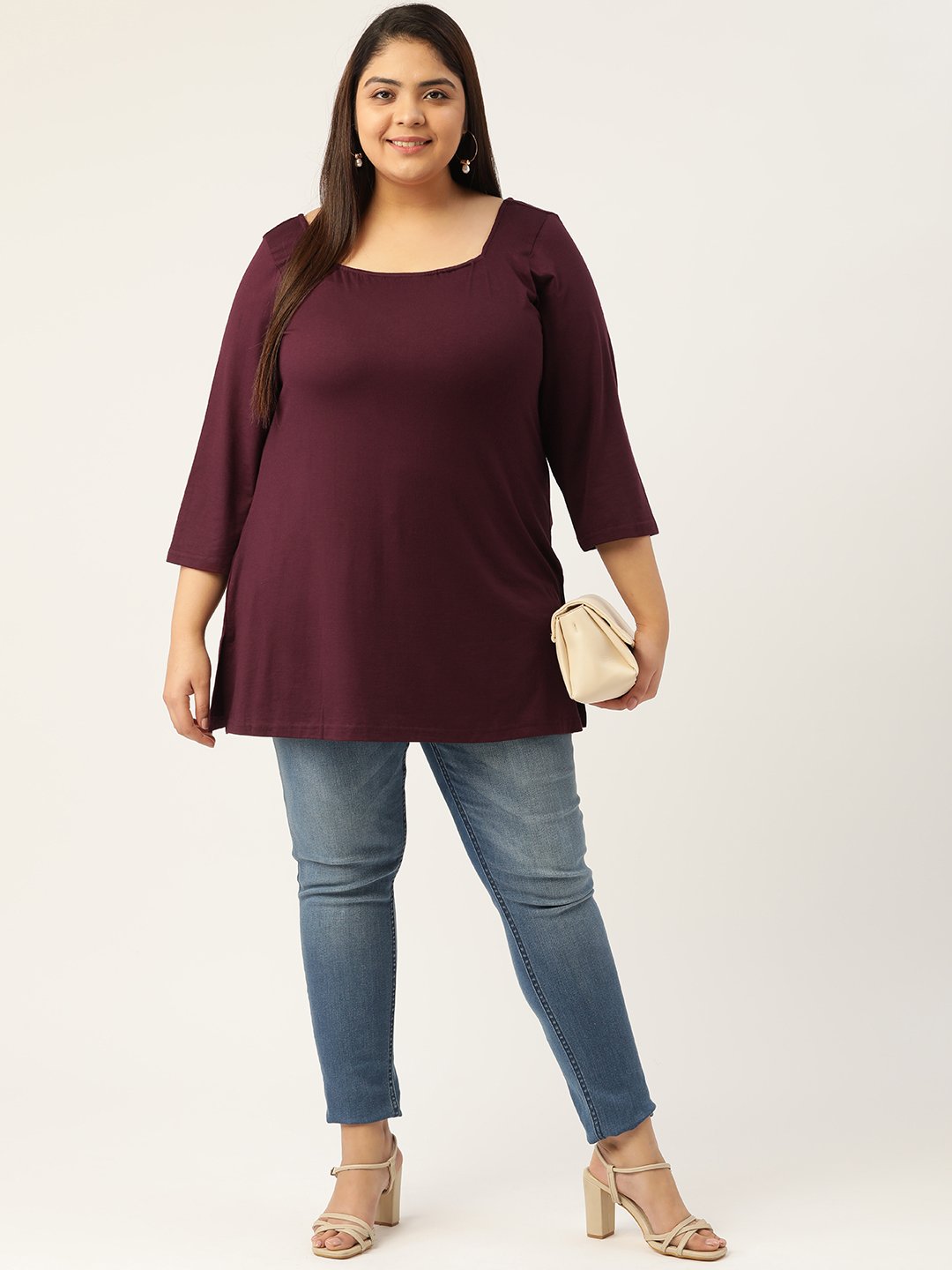 theRebelinme Plus Size Purple Solid Color Longline Top