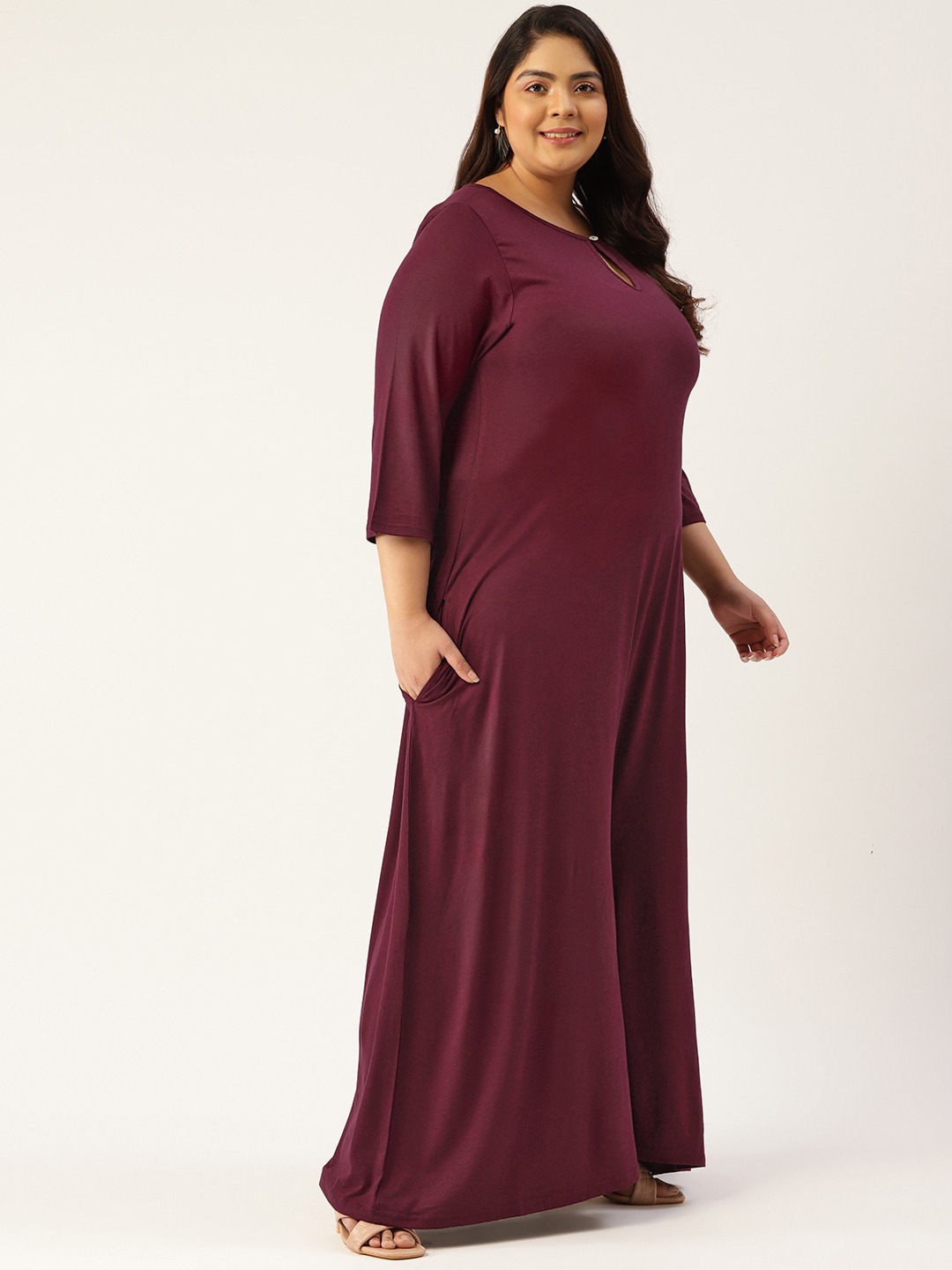 Women's Plus Size Burgundy Solid Color Culotte Jumpsuit