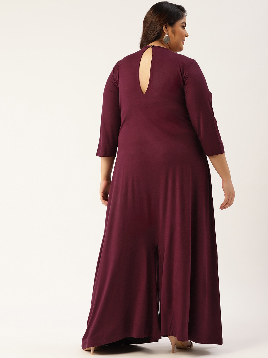 Women's Plus Size Burgundy Solid Color Culotte Jumpsuit