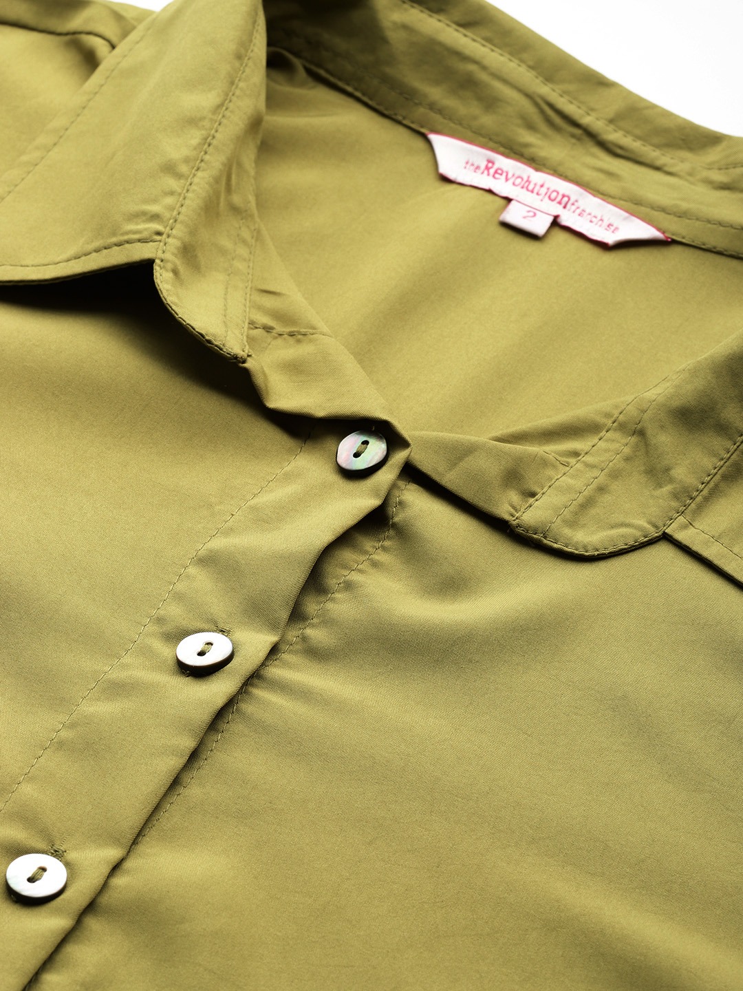 Women's Plus Size Olive Green Solid Color Lace Detail Shirt
