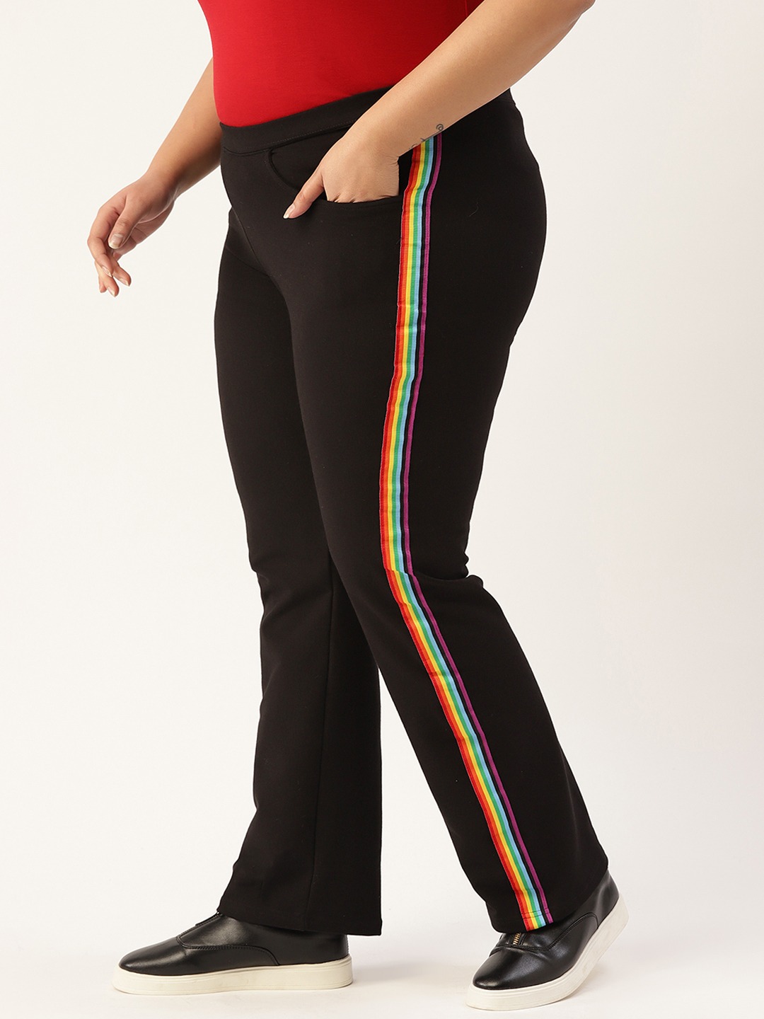 Women's Plus Size Black Solid Color Straight Fit Trouser