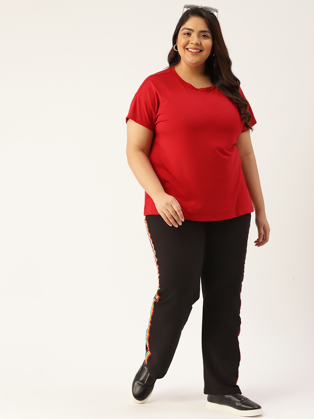 Women's Plus Size Black Solid Color Straight Fit Trouser