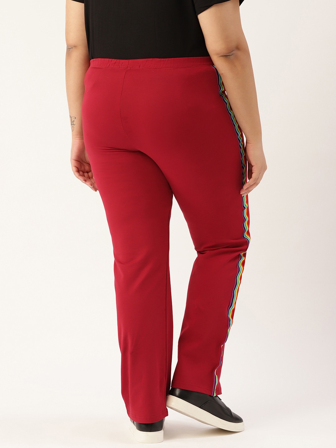 Women's Plus Size Maroon Solid Color Straight Fit Trouser