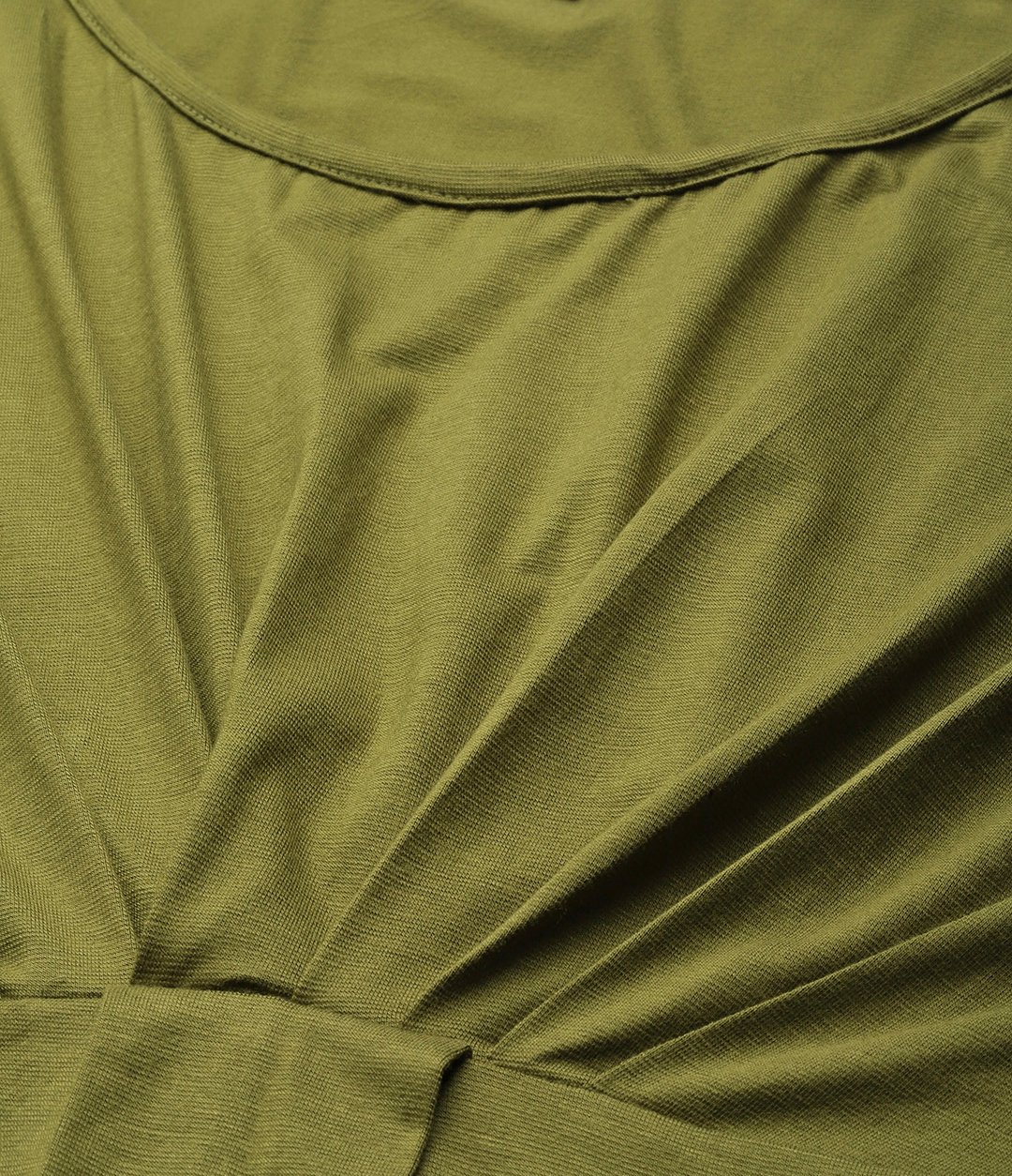 Women's Plus Size Olive Green Solid Color Knitted Front-Gathered Top