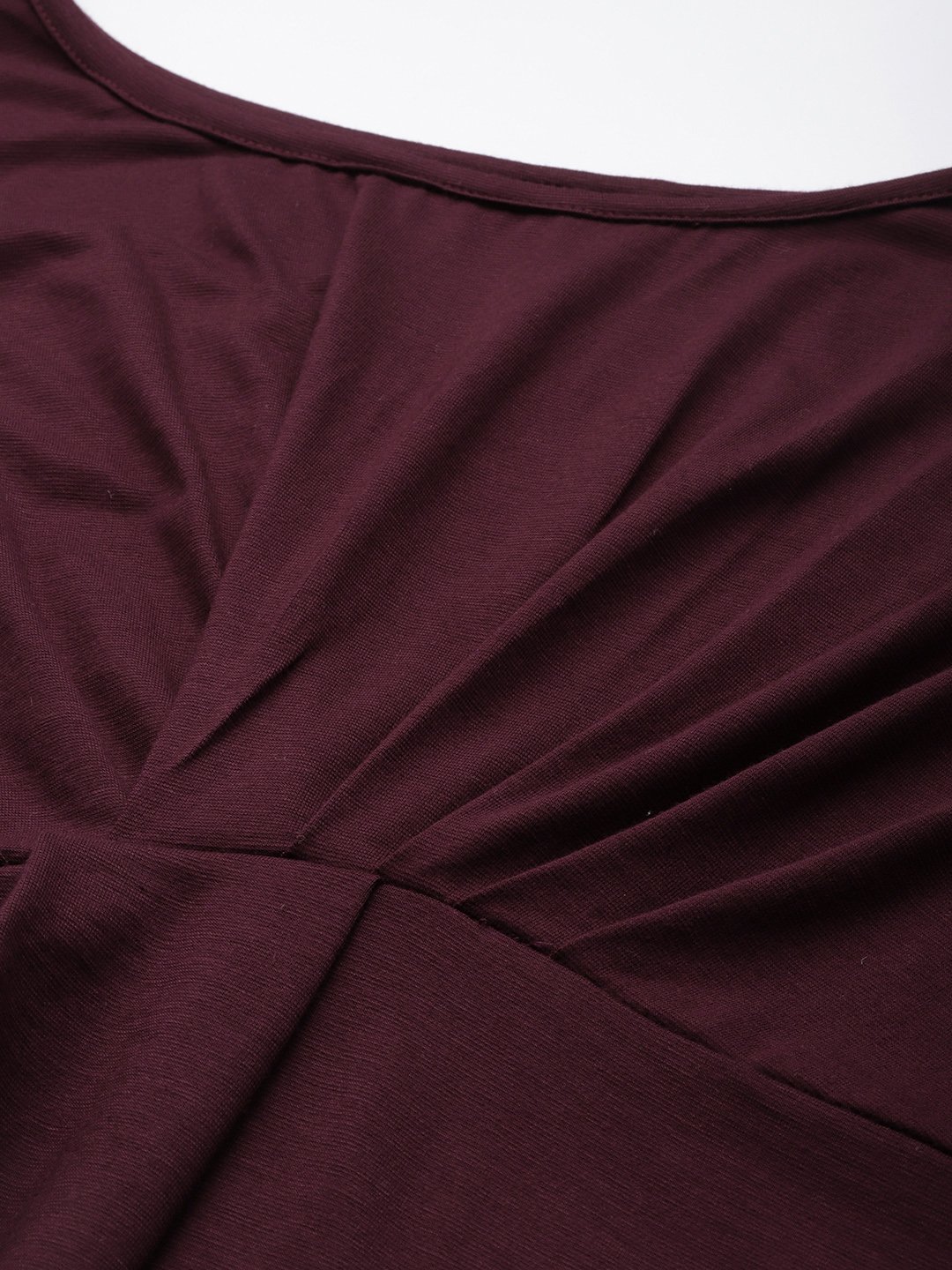 Women's Plus Size Purple Solid Color Knitted Front-Gathered Top