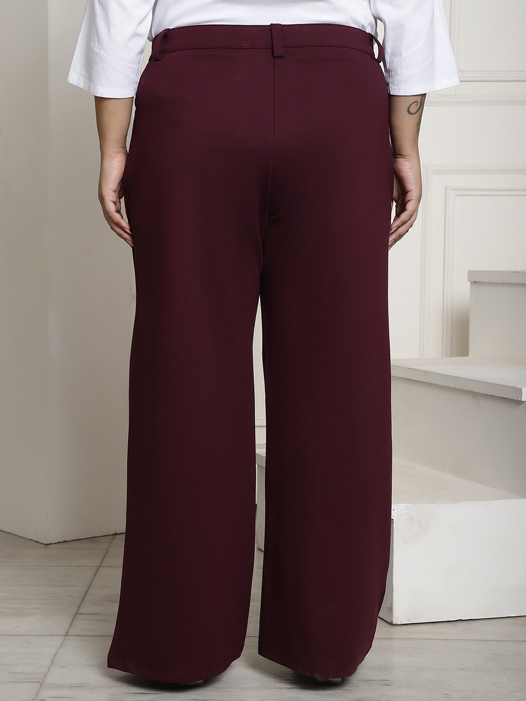 Women's Plus Size Plum Solid Color Flared Trouser
